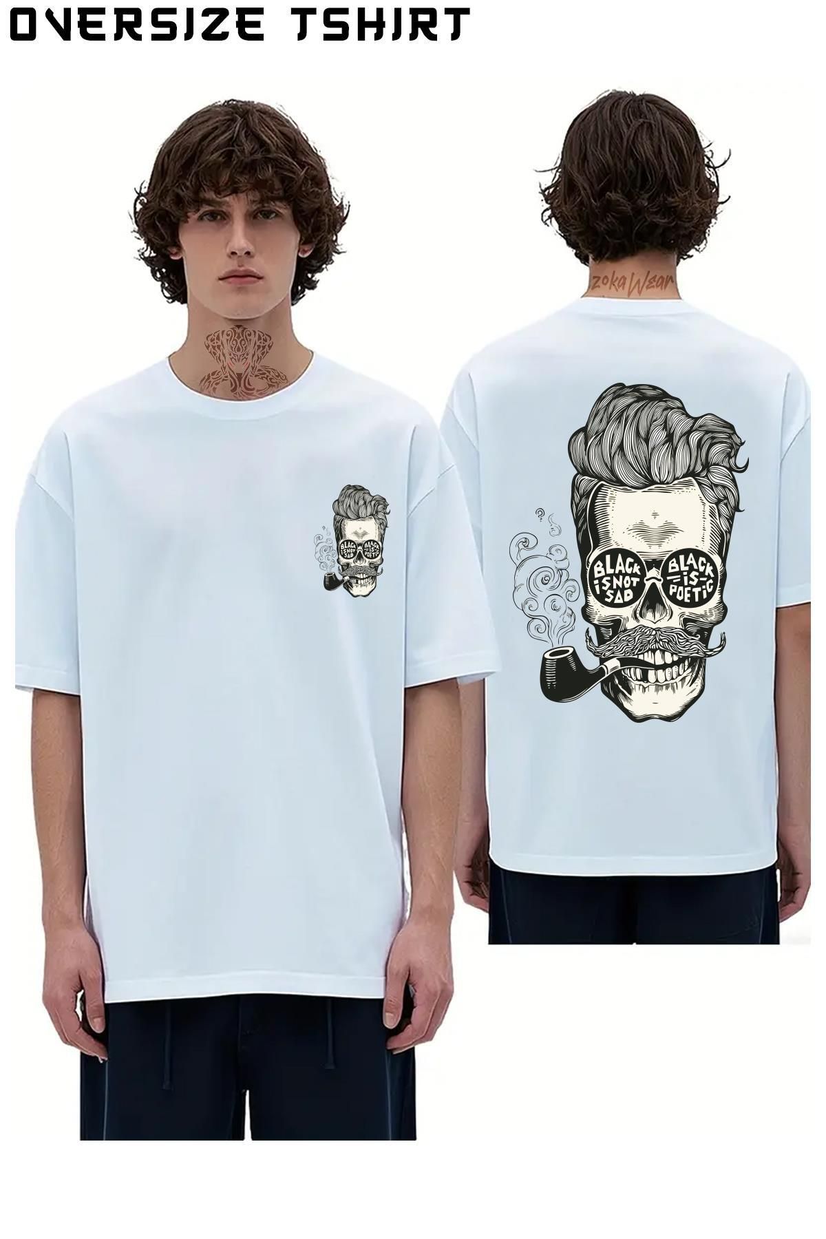 ZOKAWEAR Pipo-Içen-Kuru-Kafa Sırt Baskılı Oversize Tişört