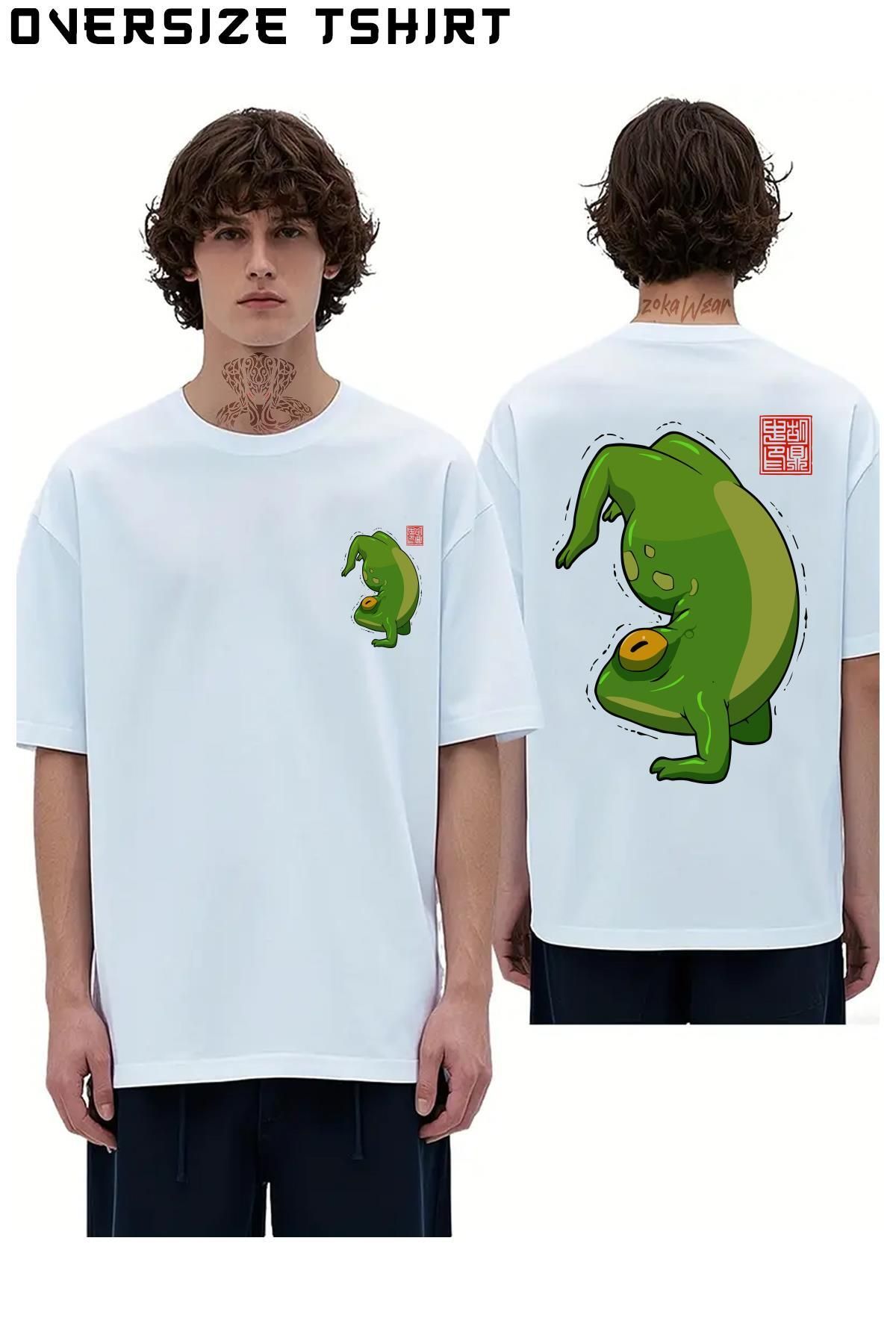ZOKAWEAR Yoga-Frog-Scorpion-Pose Sırt Baskılı Oversize Tişört