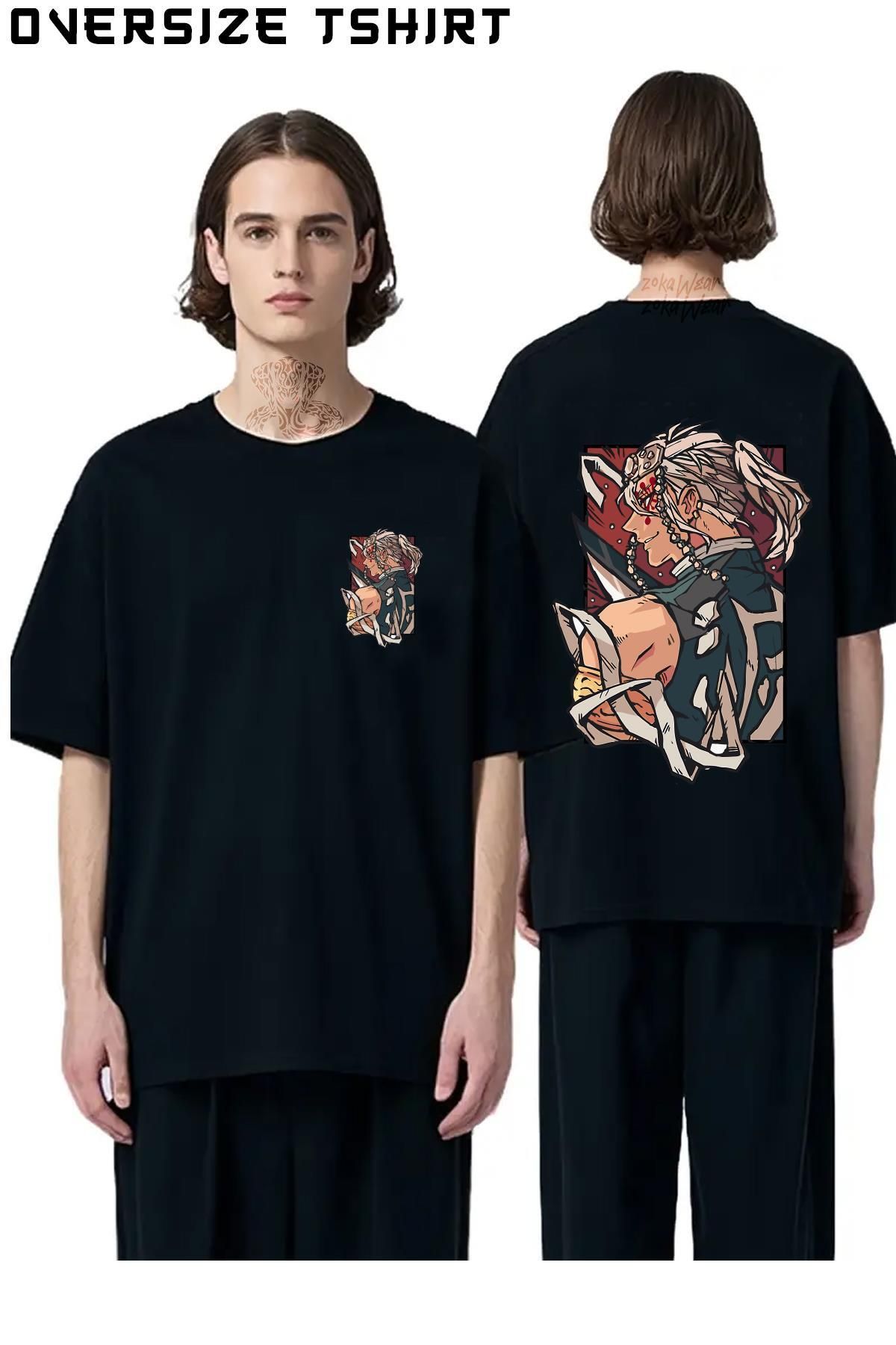 ZOKAWEAR Tengen-Uzui-Demon-Slayer-Kimetsu-No-Yaiba Sırt Baskılı Oversize Tişört