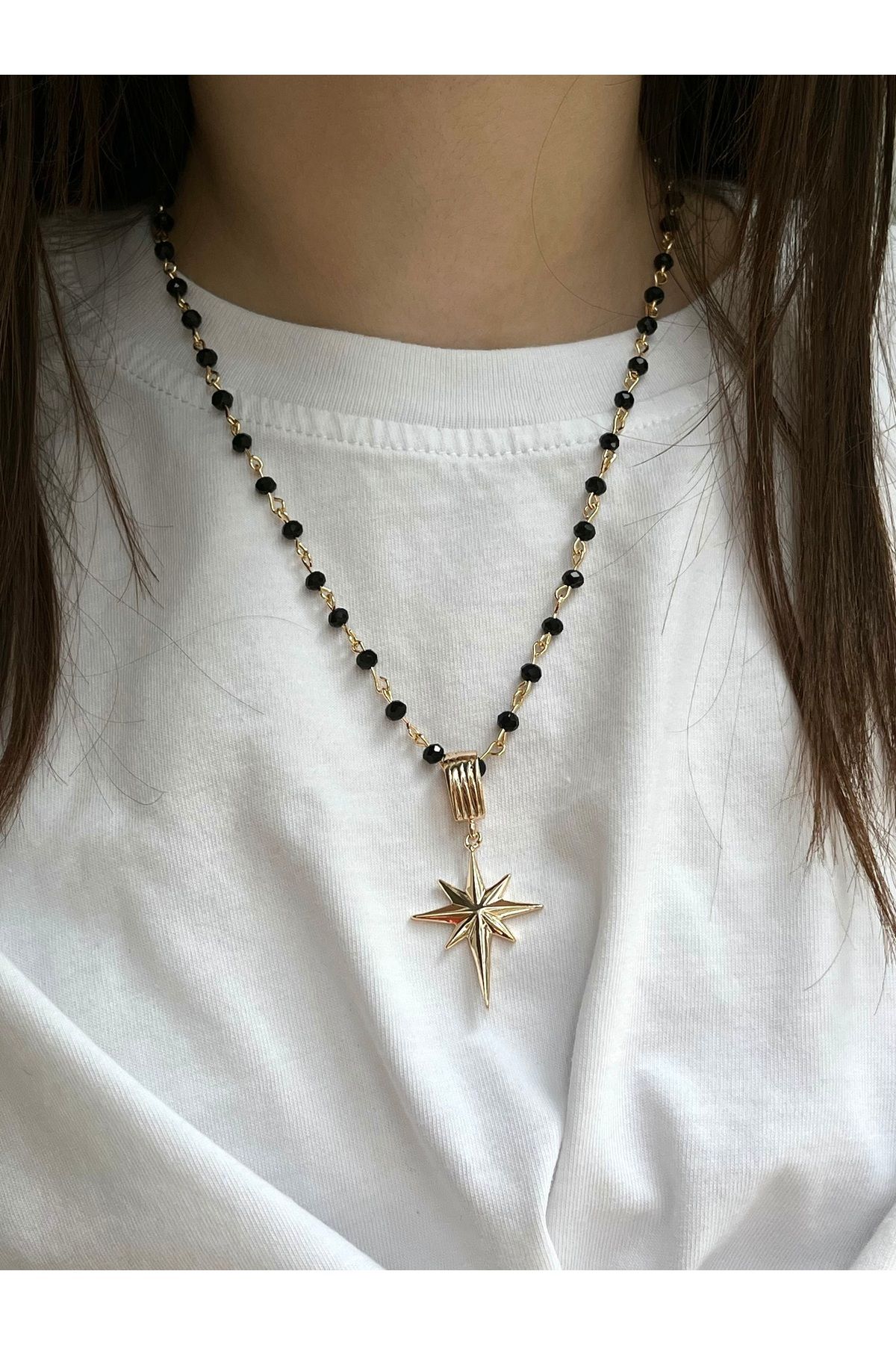 Twinssis Accessories Kutup Yıldızı Siyah Boncuklu Kolye