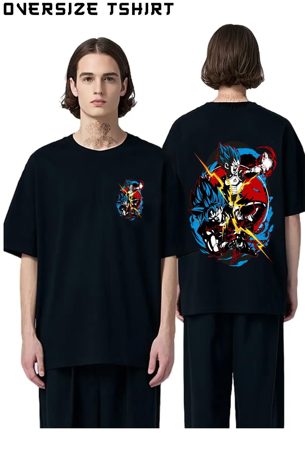 ZOKAWEAR Dragon-Ball-Karakterler Sırt Baskılı Oversize Tişört
