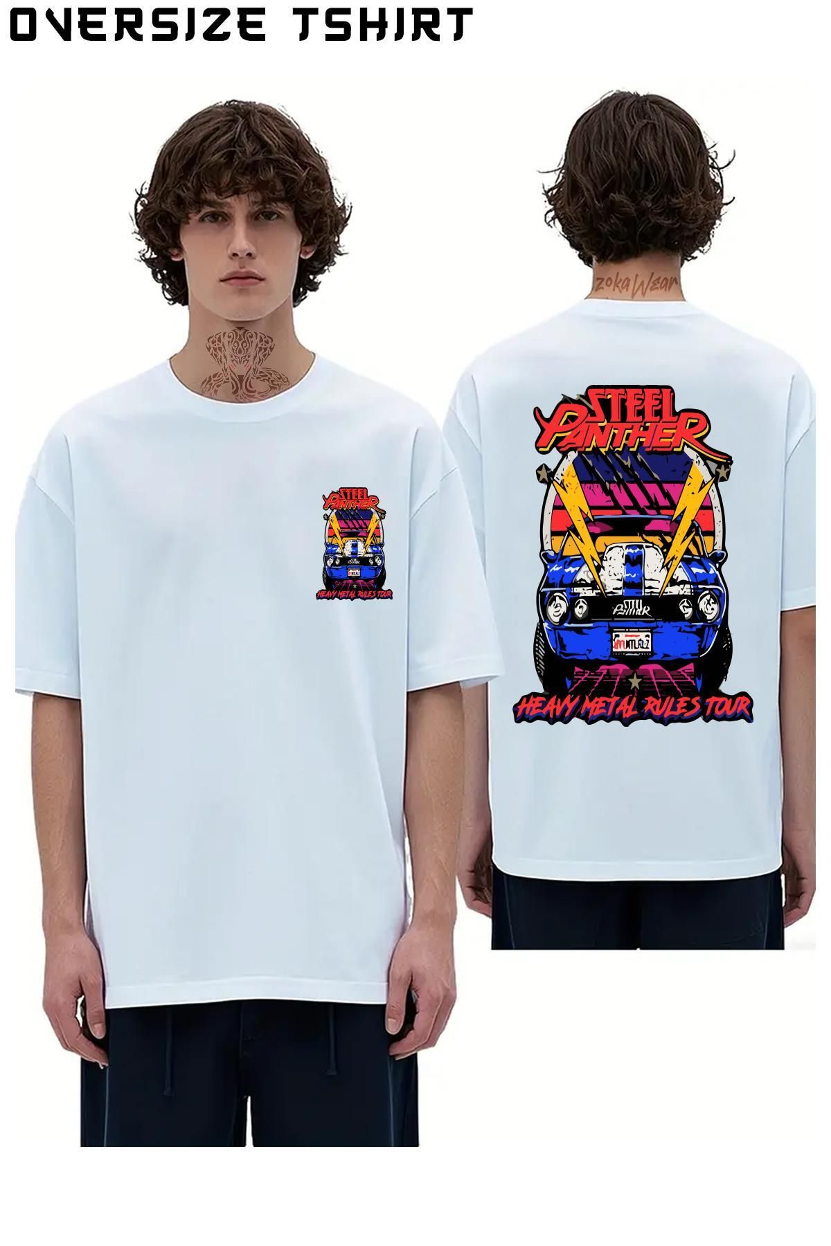 ZOKAWEAR Tour-Steel-Panther-T Sırt Baskılı Oversize Tişört