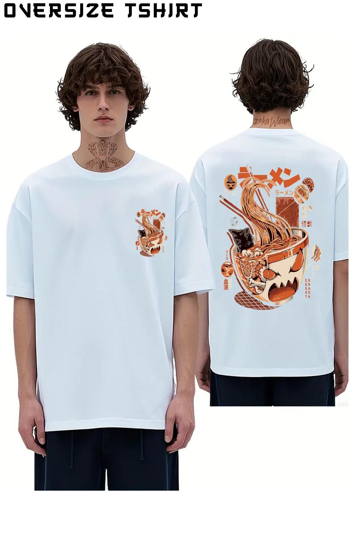 ZOKAWEAR Black-X-ray-Great-Ramen! Sırt Baskılı Oversize Tişört