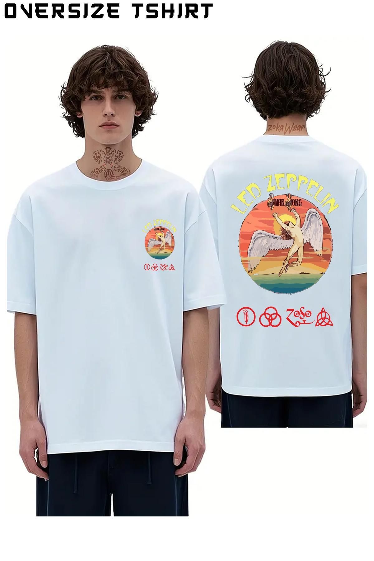 ZOKAWEAR Swan-Led-Zeppelin Sırt Baskılı Oversize Tişört
