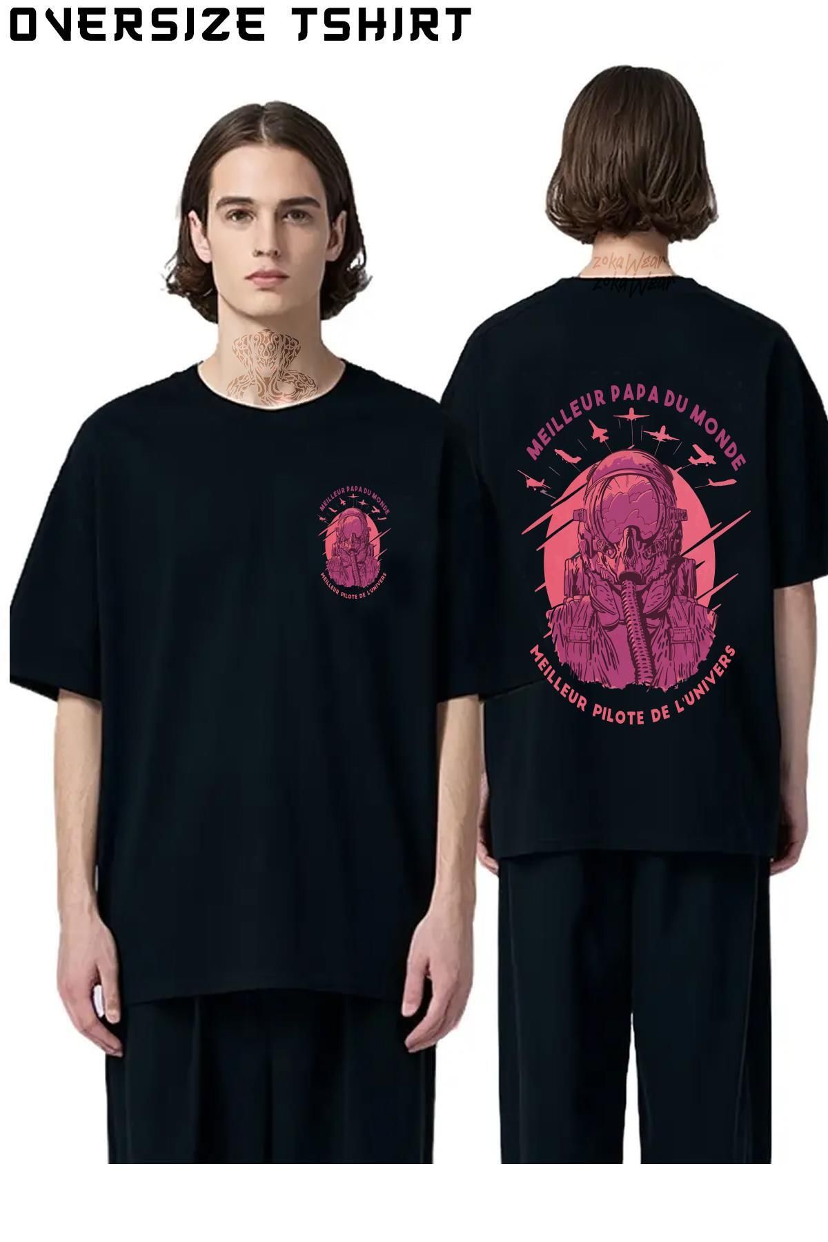 ZOKAWEAR pilot-uçak Sırt Baskılı Oversize Tişört