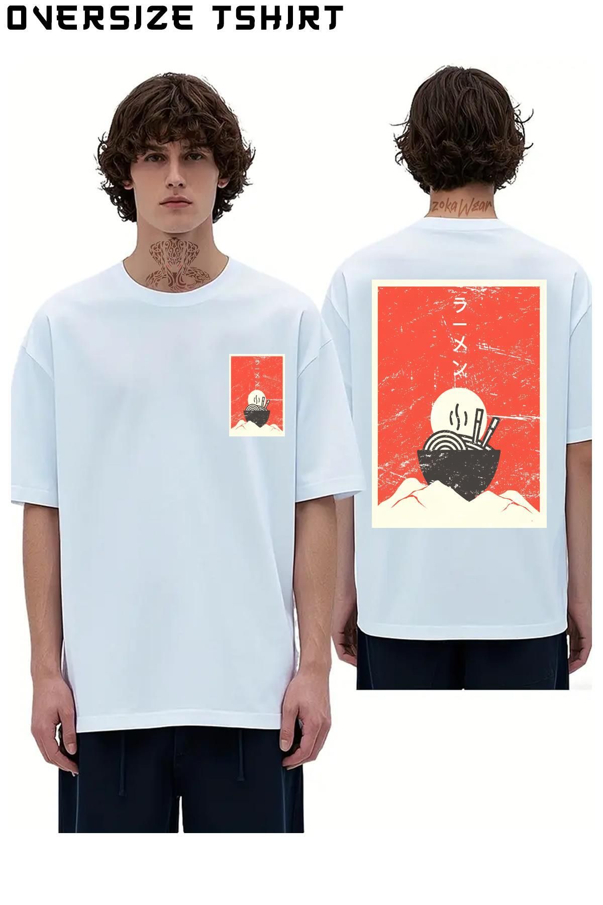 ZOKAWEAR Vintage-Japanese-Ramen Sırt Baskılı Oversize Tişört