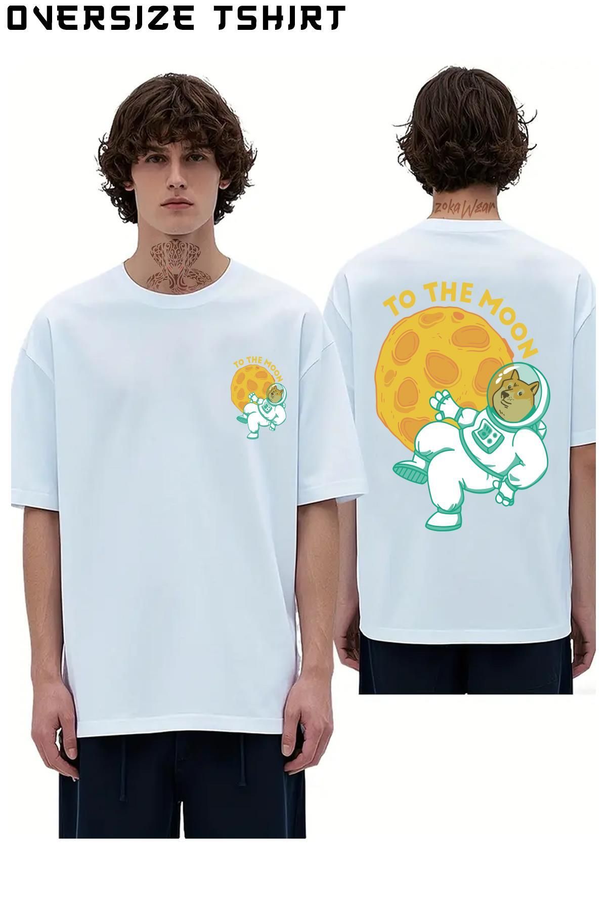 ZOKAWEAR To-The-Moon-Dogecoin Sırt Baskılı Oversize Tişört