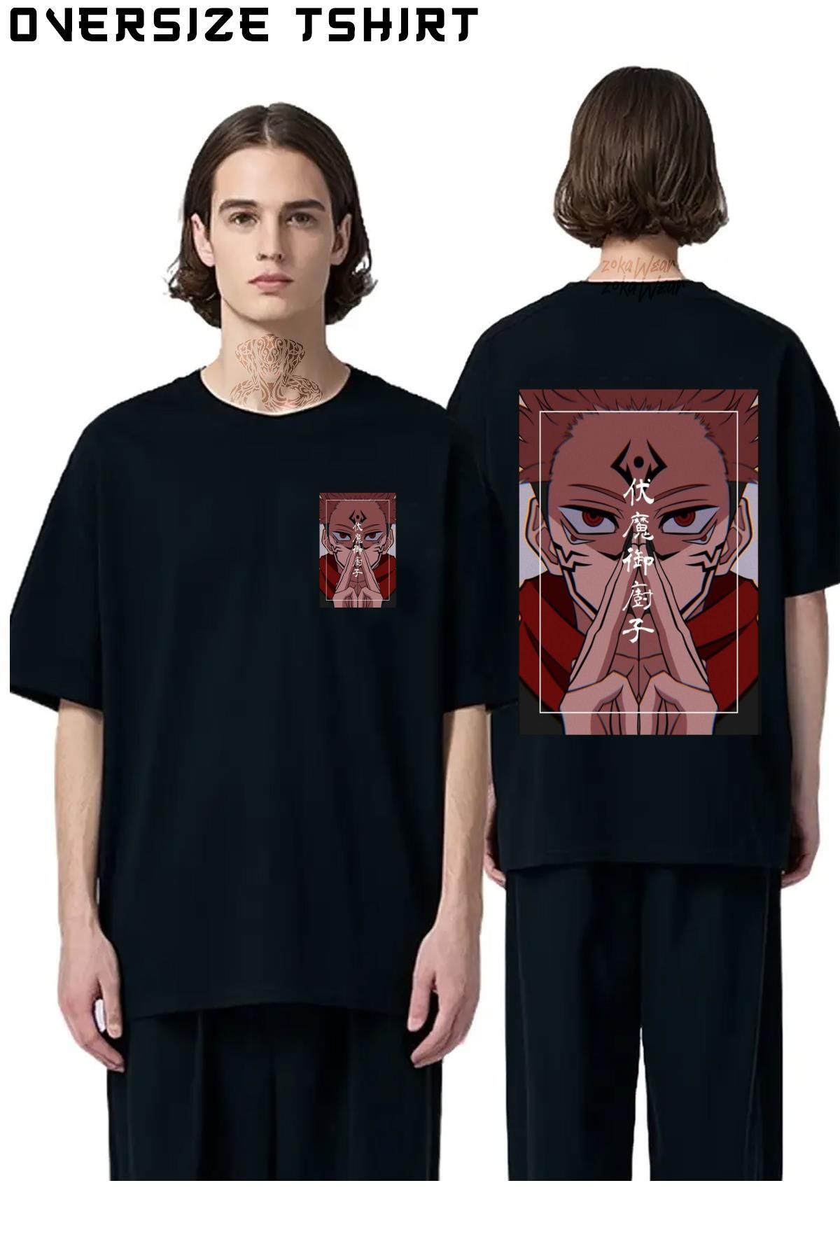 ZOKAWEAR Jujutsu-Kaisen-Sukuna-Karakter Sırt Baskılı Oversize Tişört