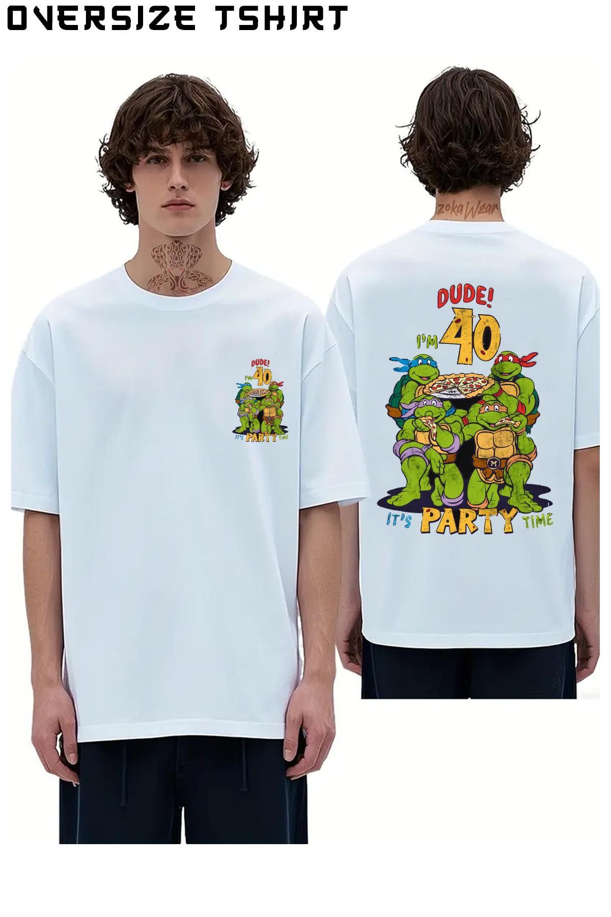 ZOKAWEAR Teenage-Mutant-Ninja-Turtles-40th-Birthday Sırt Baskılı Oversize Tişört