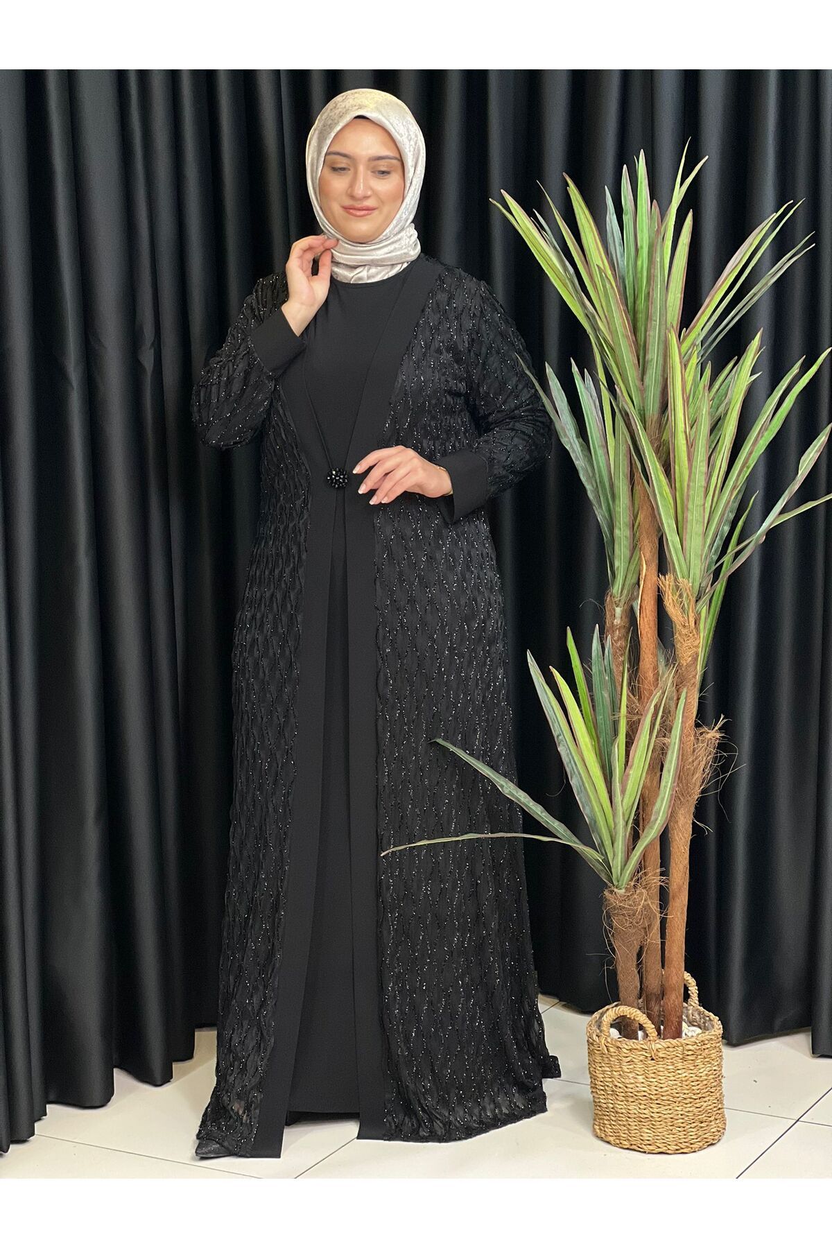 Butik büyük beden Güpür İkiliElbise