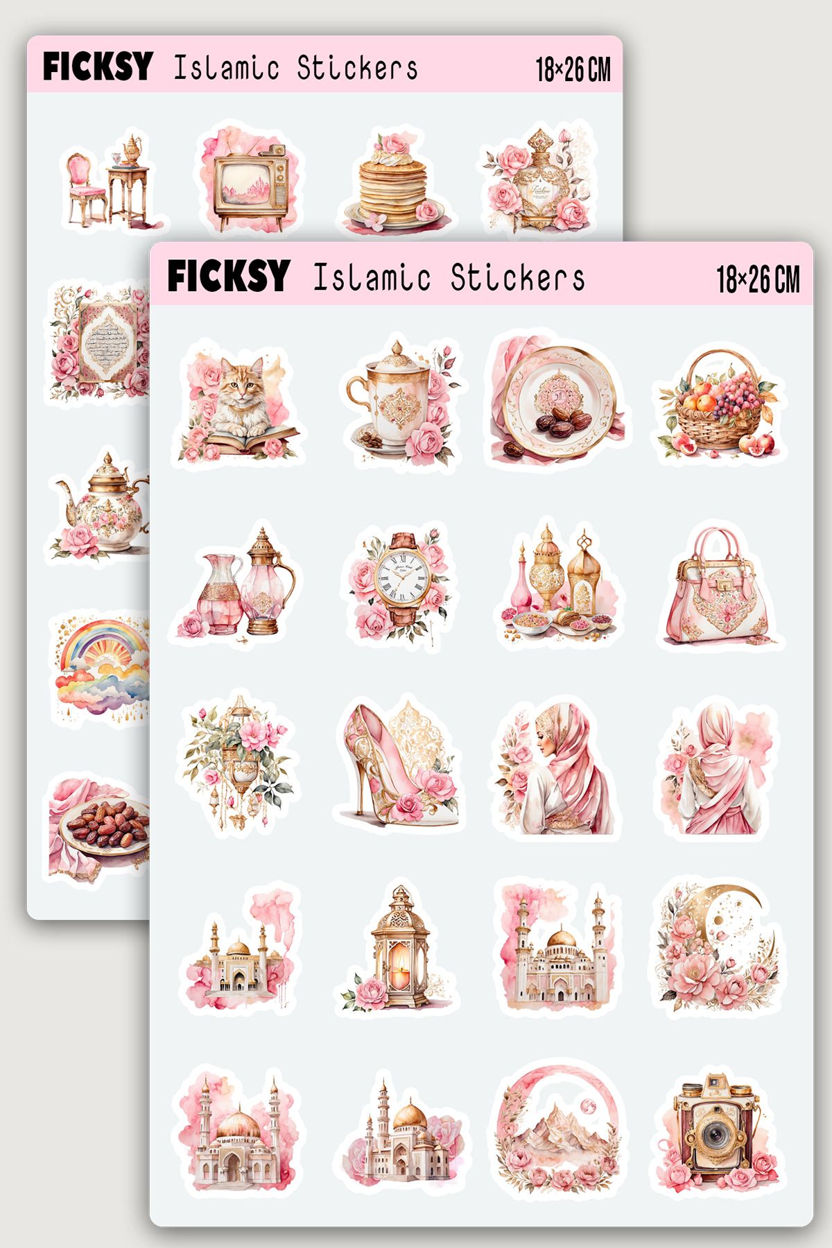 Ficksy İslam Sticker Seti - 40 Adet Etiket Çıkartma - Muslim - Ramazan - Ramadan - Tesettür - Hijab Girl