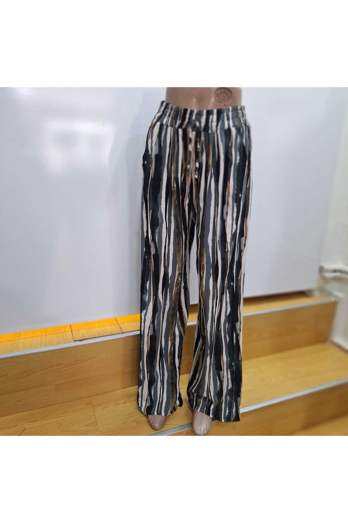 NUR TEKSTİL kadın haki desenli pamuklu viskon beli lastikli cepli pijama pantolon