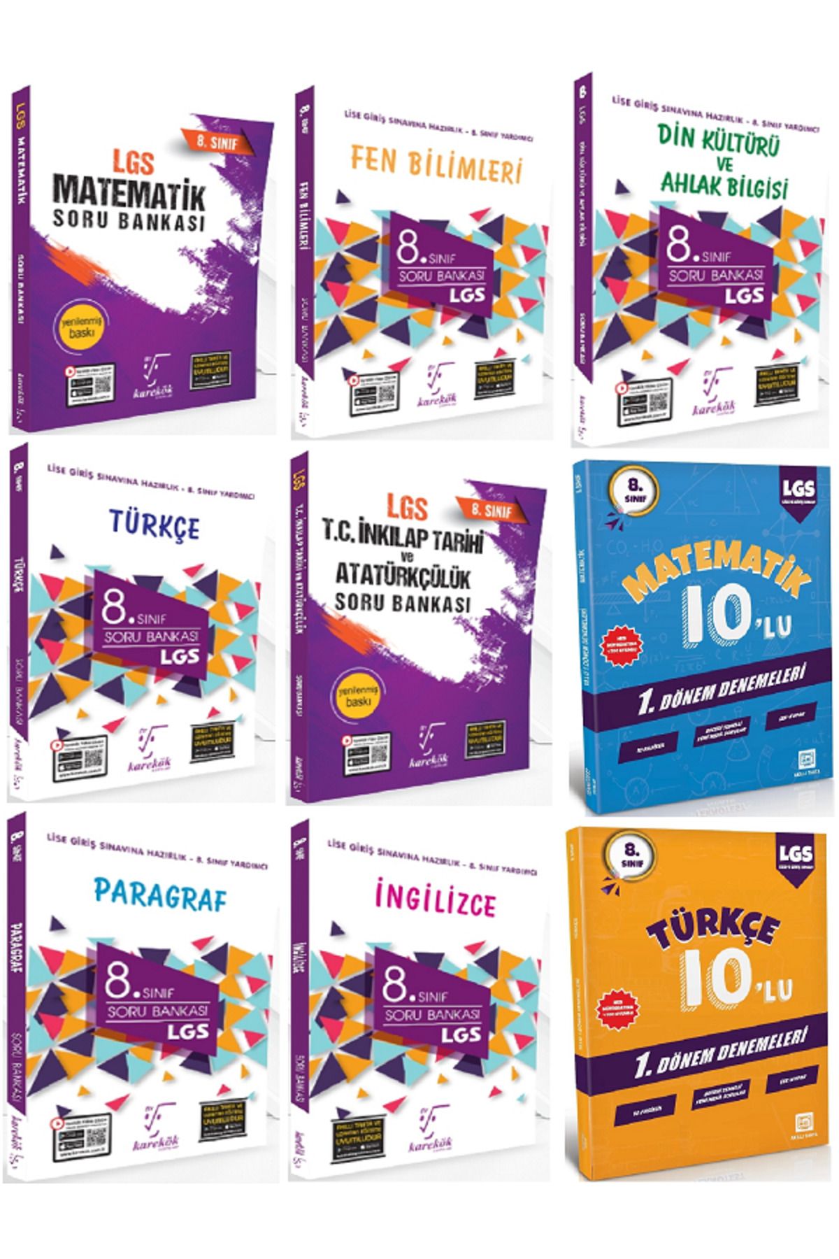 Efsane Yayınları 8.Sınıf Karakök Soru Bankaları / 10'Lu Matematik + Türkçe Deneme HEDİYE - TOPLAM 9 KİTAP