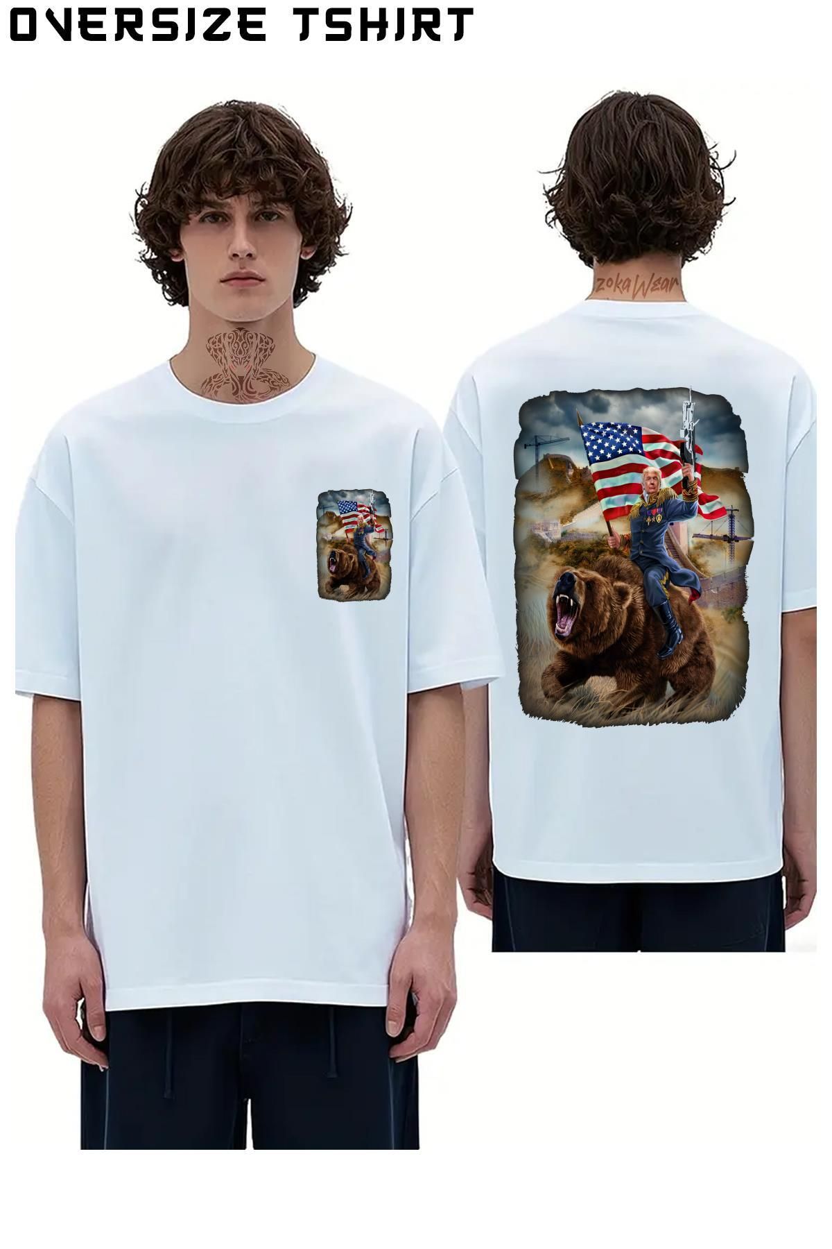 ZOKAWEAR Usa-Republican-President-Donald Sırt Baskılı Oversize Tişört