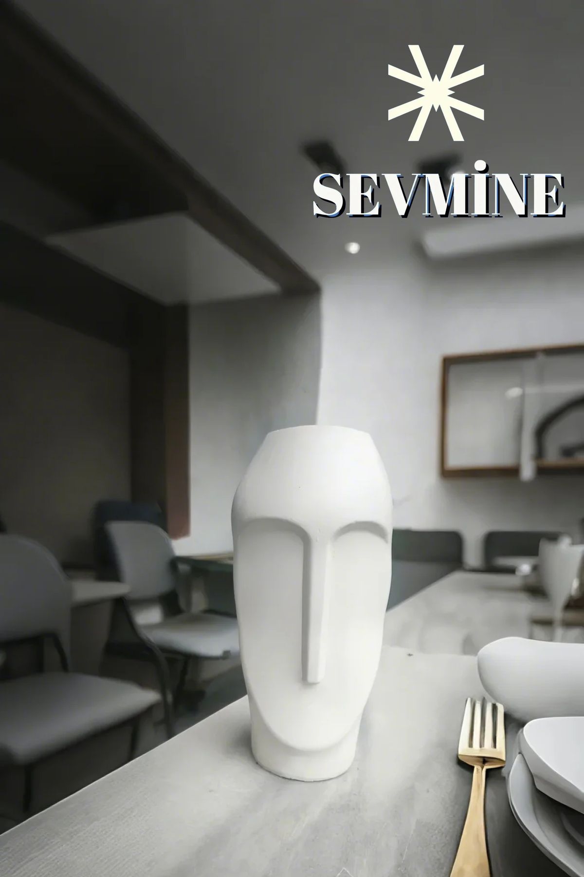 SEVMİNE İskandinav Tarzı Kırık Beyaz Uzun Yüz Long Face Vazo 21 Cm