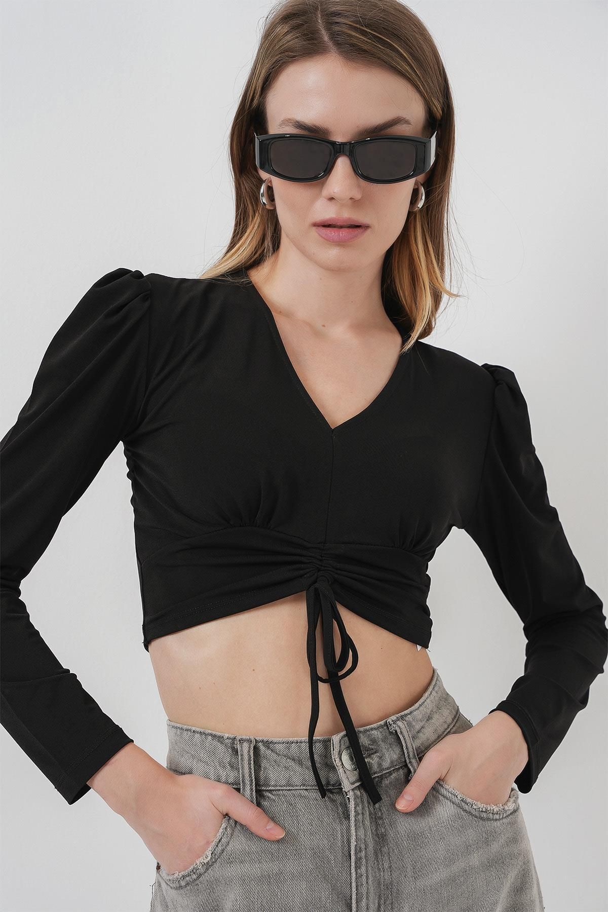 MODAMAİSA Sandy Crop Bluz - Siyah