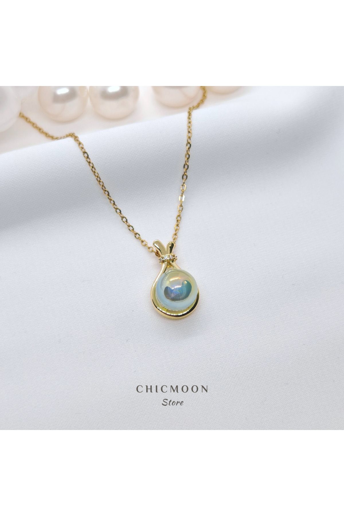 CHICMOON STORE Çelik Altın Rengi Zarif İncili Kolye