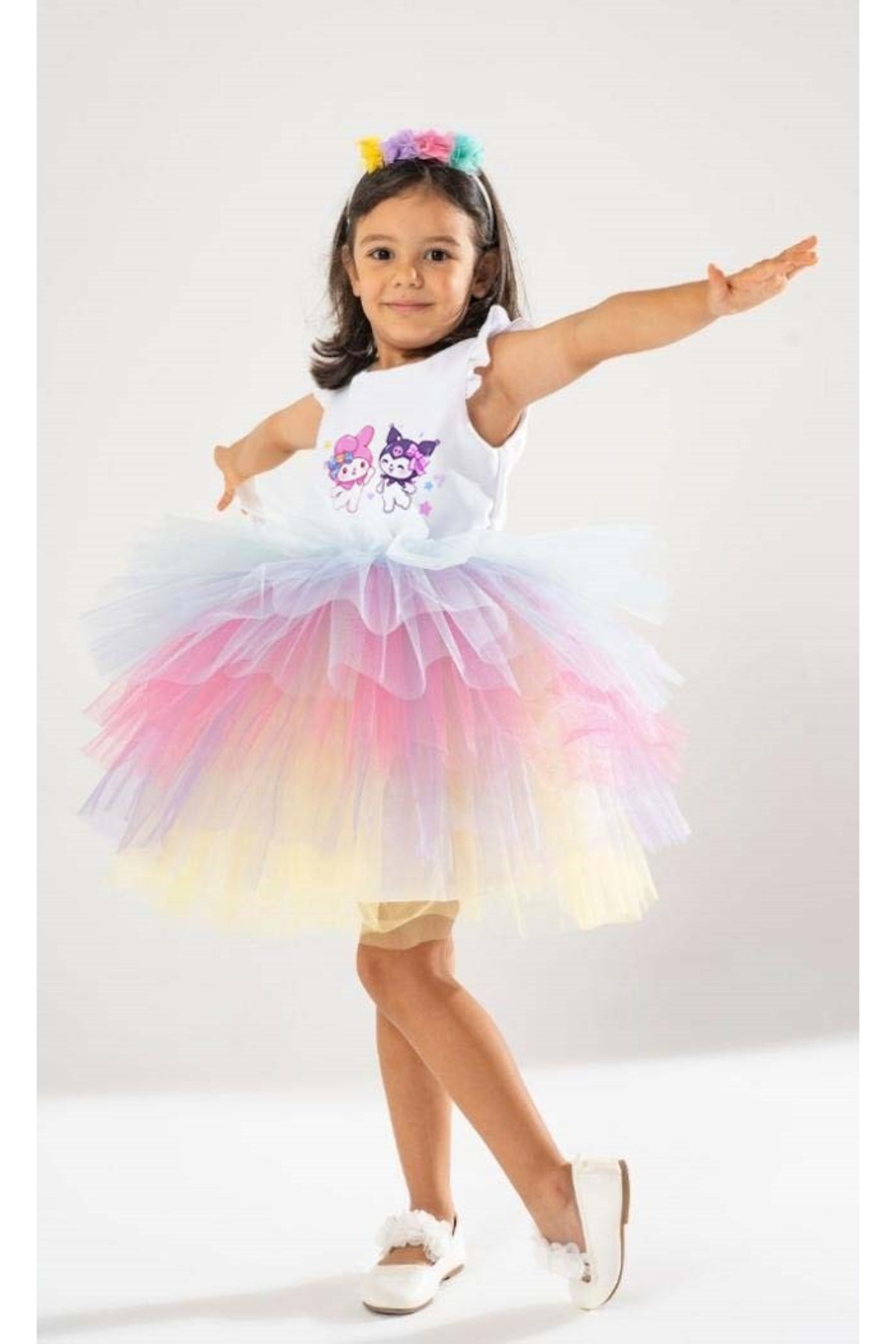 Funny Kuromi My Melody Themed Baby Girl Birthday Dress & Party Costume with Crown Gift