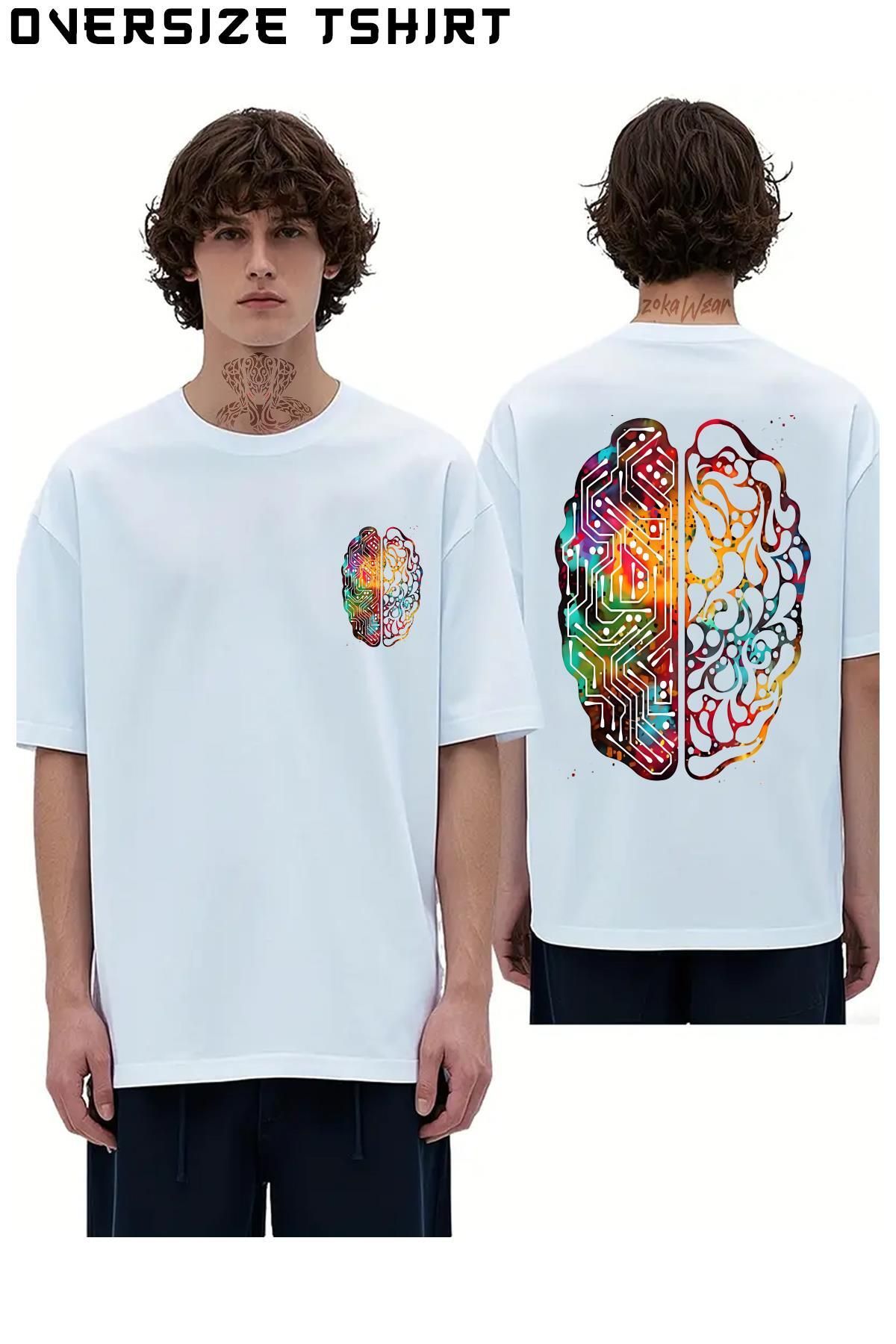 ZOKAWEAR Yapay-Zeka-Beyi Sırt Baskılı Oversize Tişört