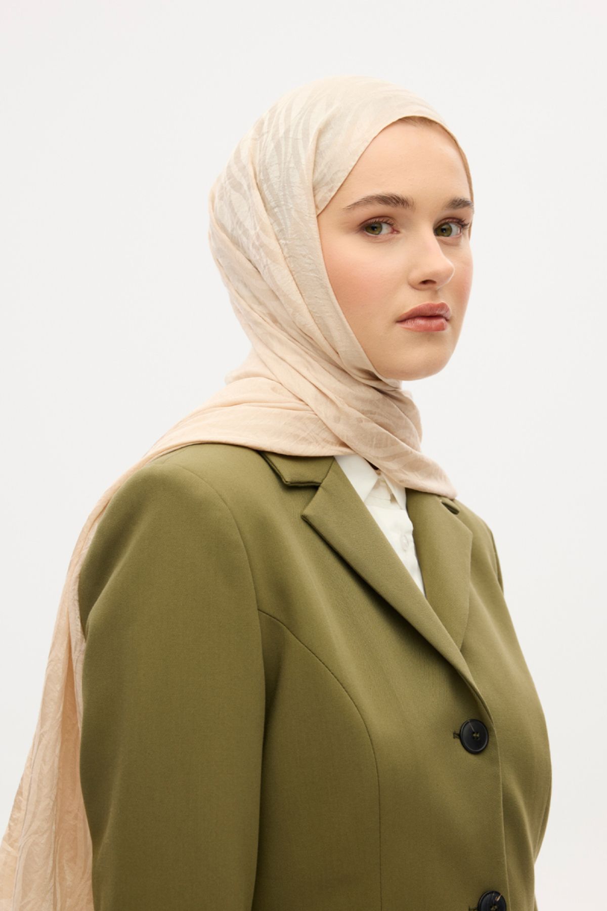 MODA İtalyan Jakar Şal Dalga Desen - Bej