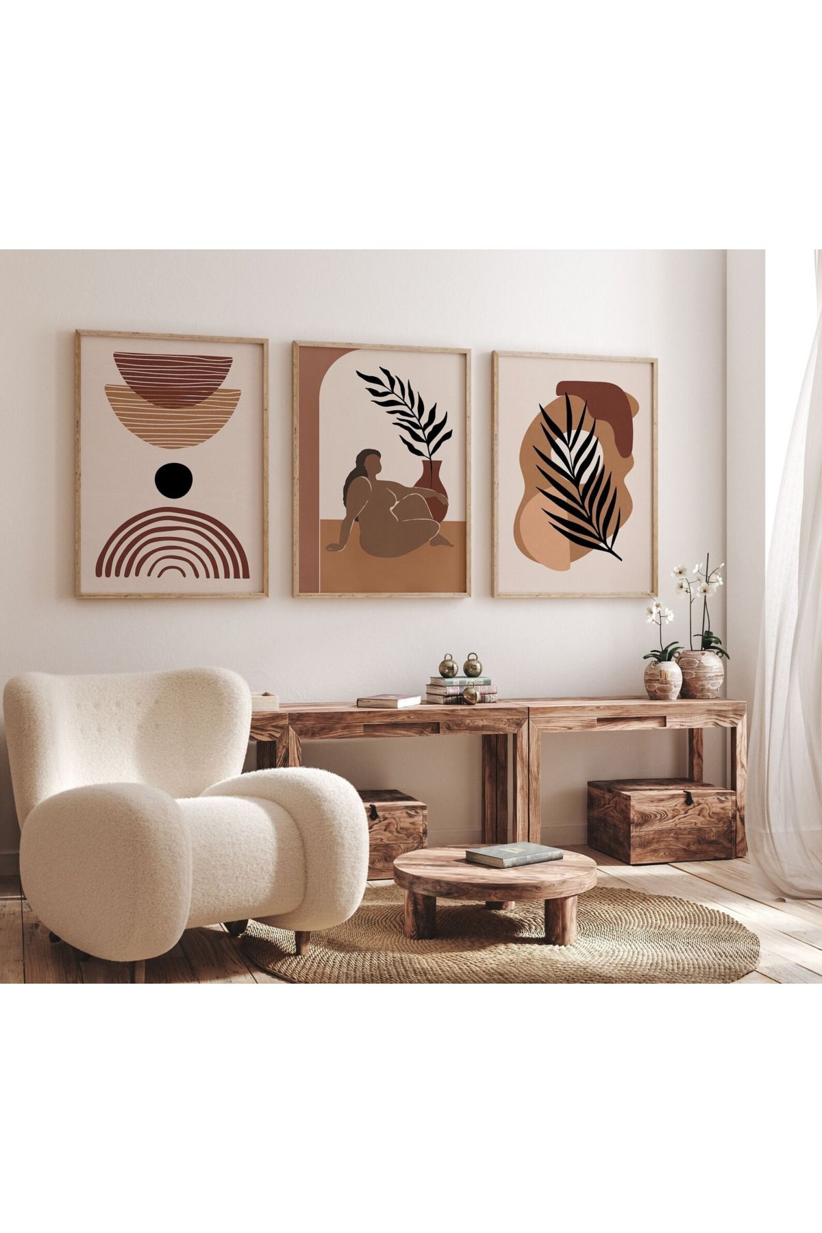 Tuba Decor 3 Parça Ahşap Çerçeve Görünümlü Mdf Tablo Seti
