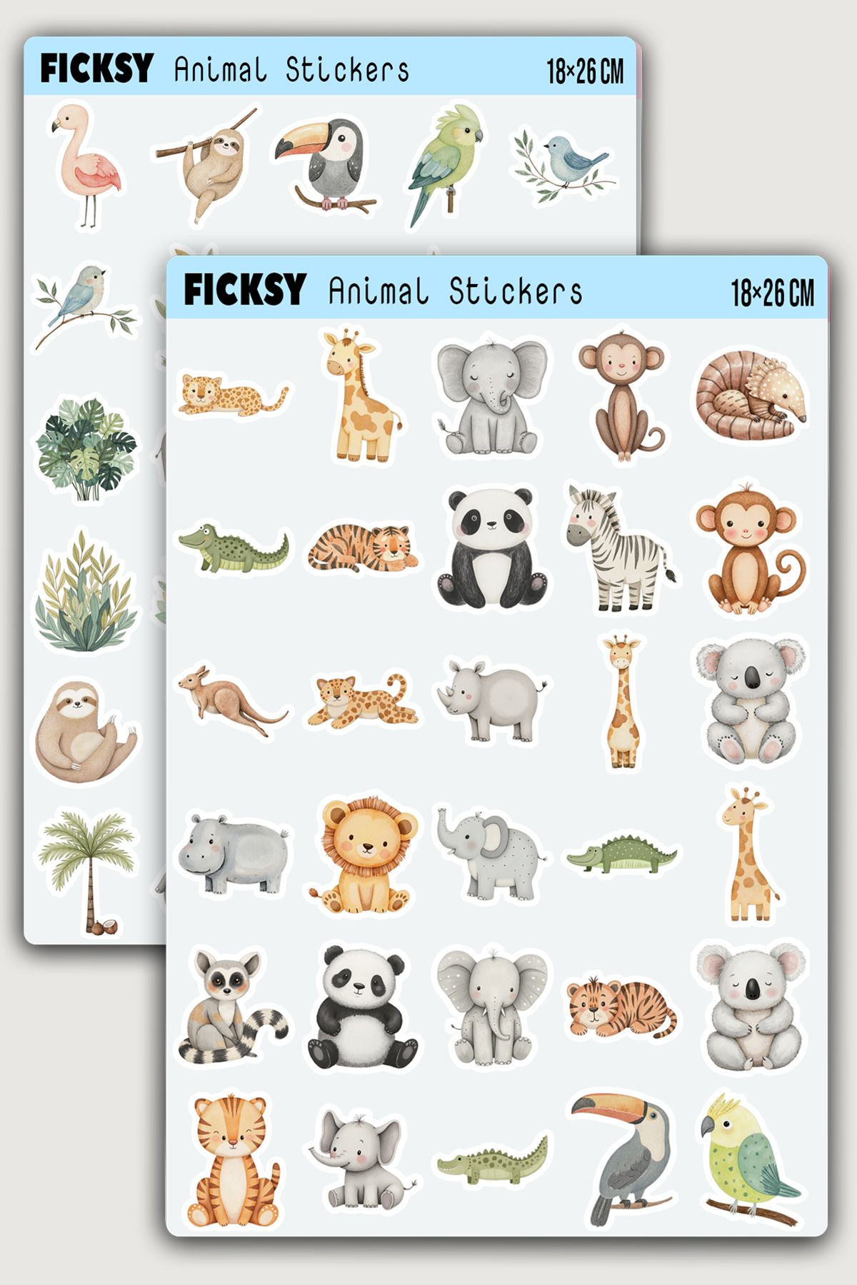 Ficksy Sevimli Hayvanlar Sticker Seti - 60 Adet Etiket Çıkartma
