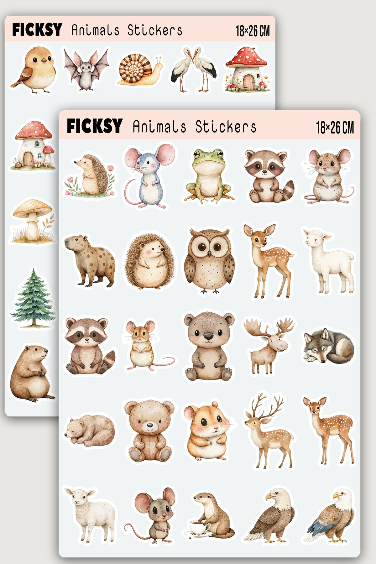 Ficksy Sevimli Hayvanlar Sticker Seti - 50 Adet Etiket Çıkartma