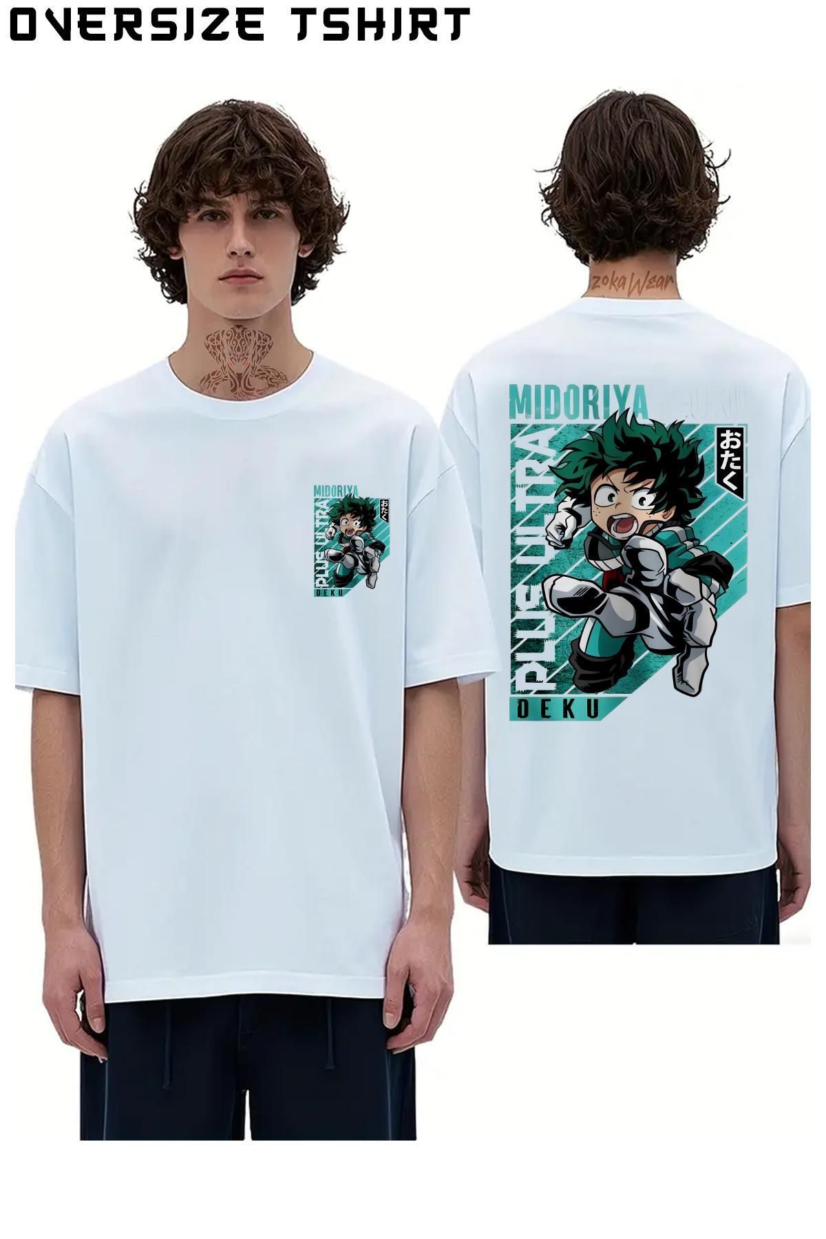 ZOKAWEAR My-Hero-Academia-Izuku-Midoriya-Plus Sırt Baskılı Oversize Tişört