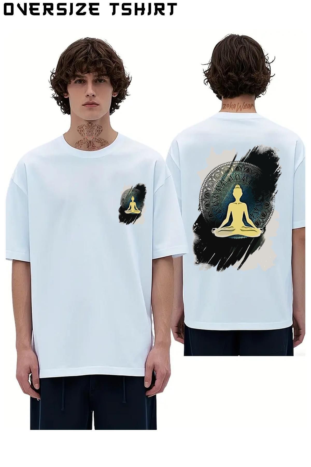 ZOKAWEAR Yoga-Özel-Tema Sırt Baskılı Oversize Tişört