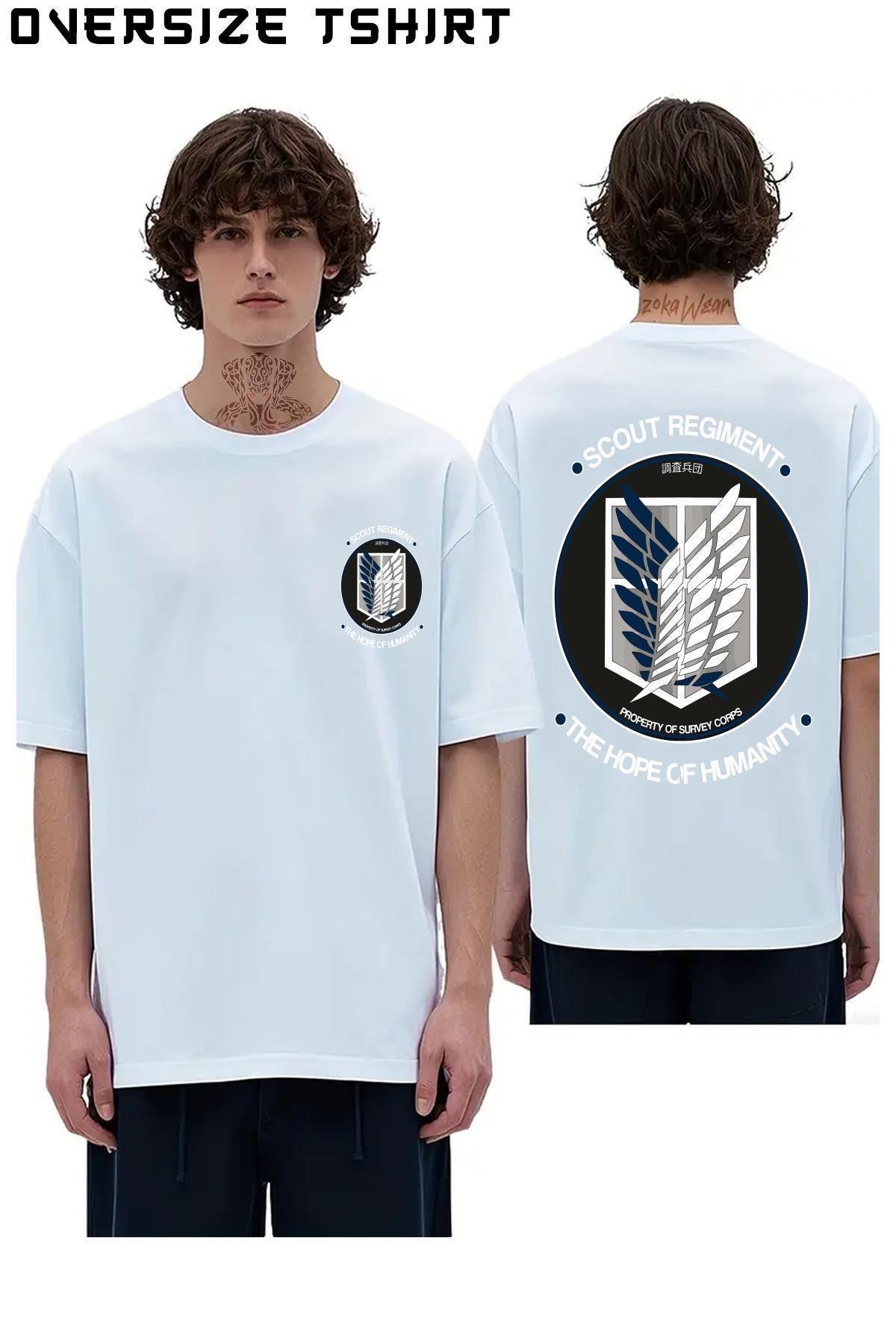 ZOKAWEAR Attack-on-Titan-semboller-animee Sırt Baskılı Oversize Tişört