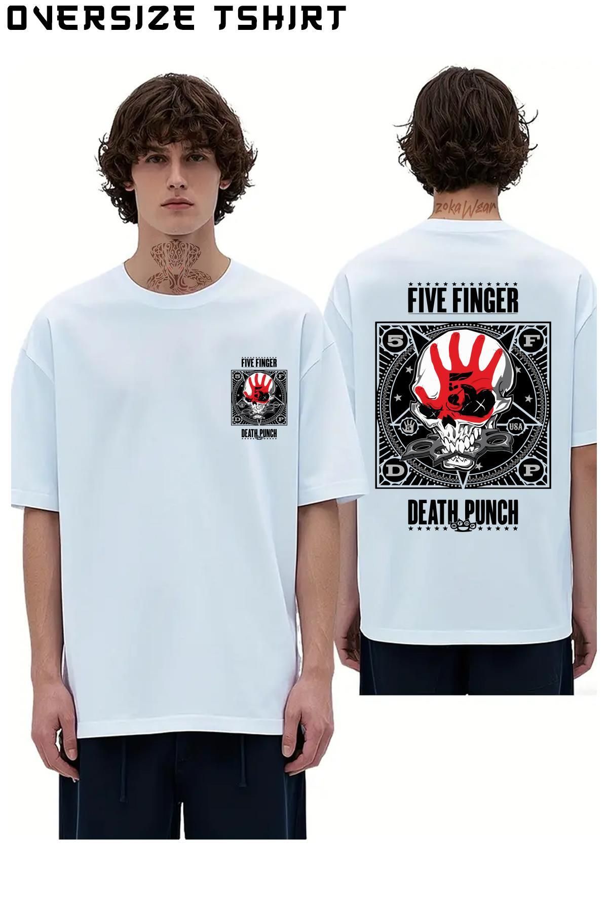 ZOKAWEAR Logo-V2-Five-Finger-Death-Punch Sırt Baskılı Oversize Tişört