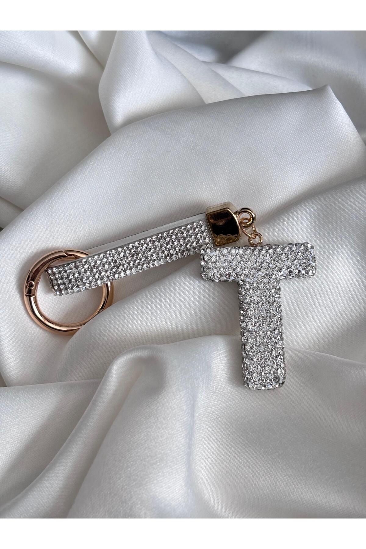 Bellamy Jewelry Taşlı Harf Anahtarlık - Silver - T