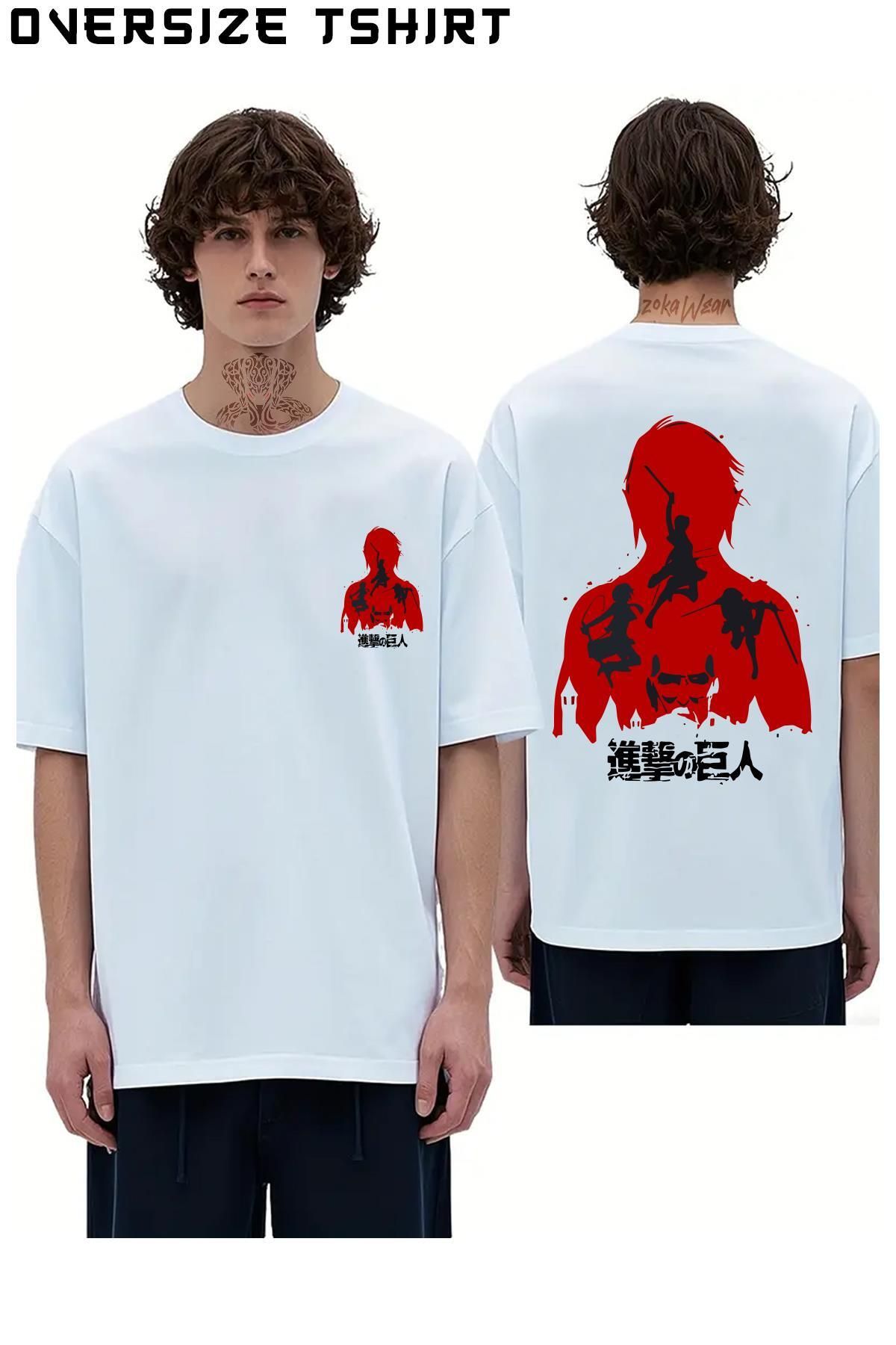 ZOKAWEAR Attack-On-Titan-Manga-Anime Sırt Baskılı Oversize Tişört