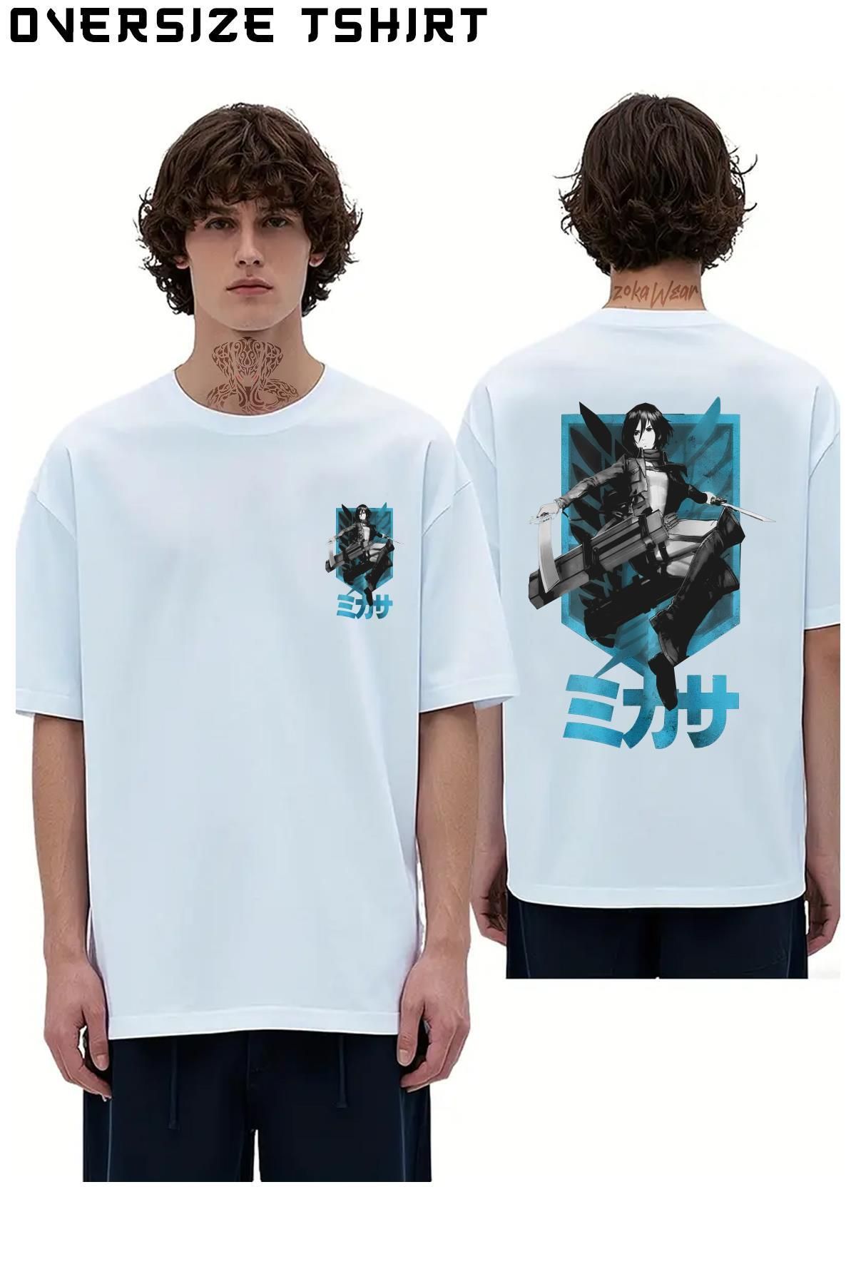 ZOKAWEAR Attack-On-Titan-Mikasa-Ackerman Sırt Baskılı Oversize Tişört