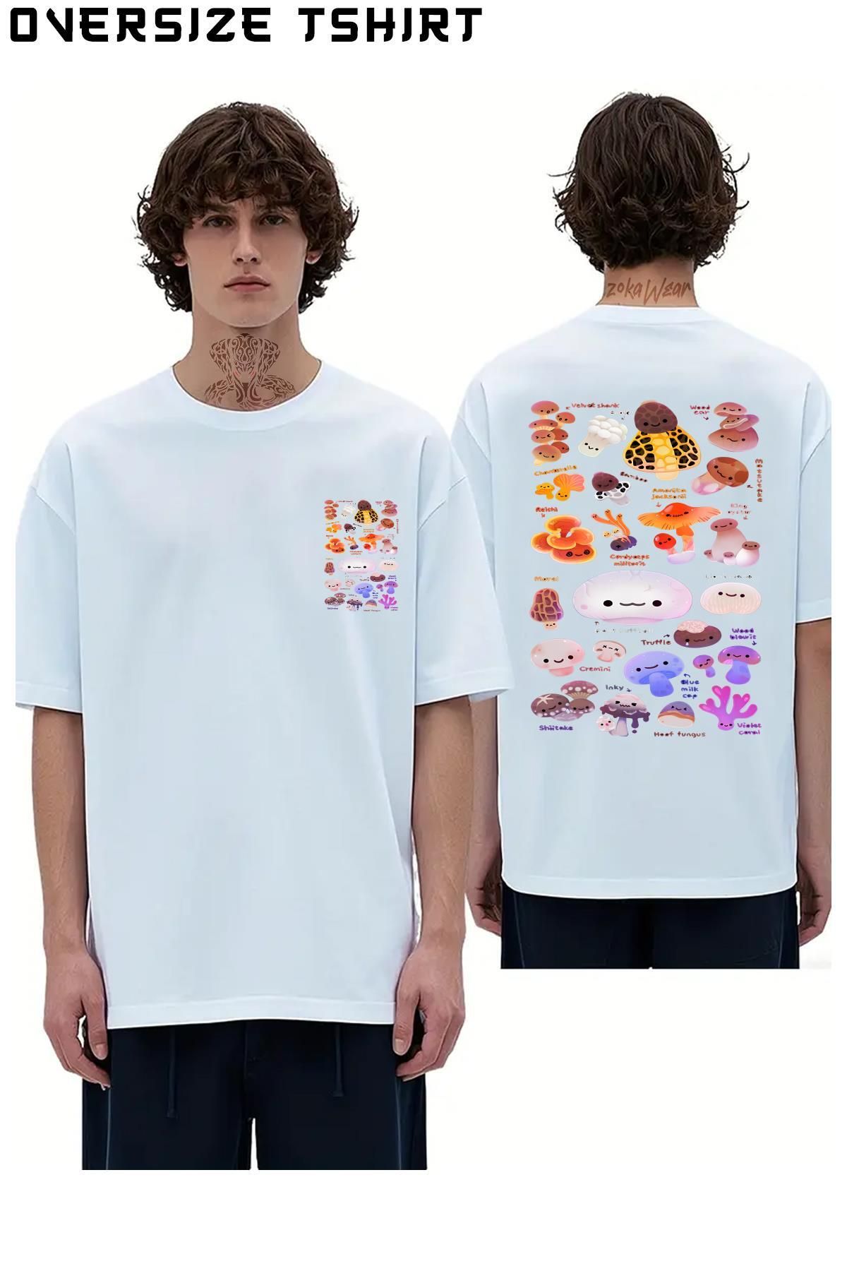 ZOKAWEAR Mushroom-Name Sırt Baskılı Oversize Tişört