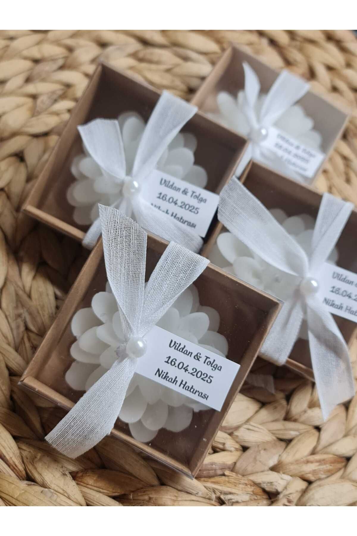 ByDeryaEvent Kraft Kutulu Lotus Mum Nikah Nişan Düğün Hediyesi 20 Adet