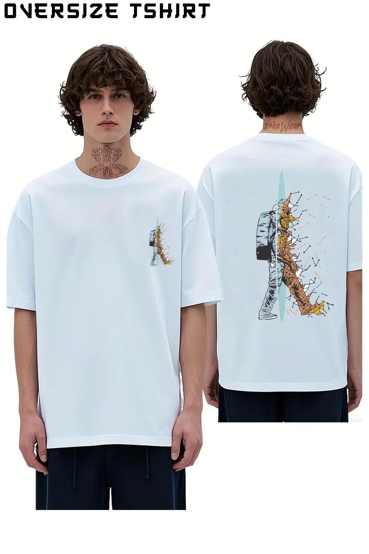ZOKAWEAR Uzay-Teleport-Kurt Sırt Baskılı Oversize Tişört
