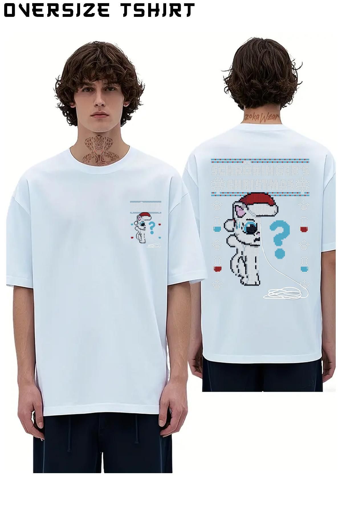 ZOKAWEAR Schrödinger'in-Kedisi-Noel Sırt Baskılı Oversize Tişört