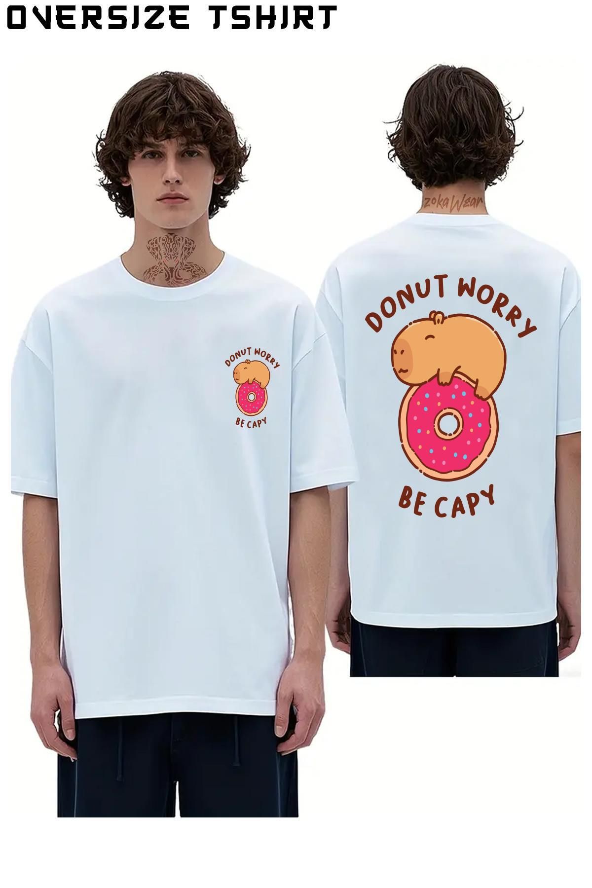 ZOKAWEAR Don't-Worry-Be-Cappy, Sırt Baskılı Oversize Tişört
