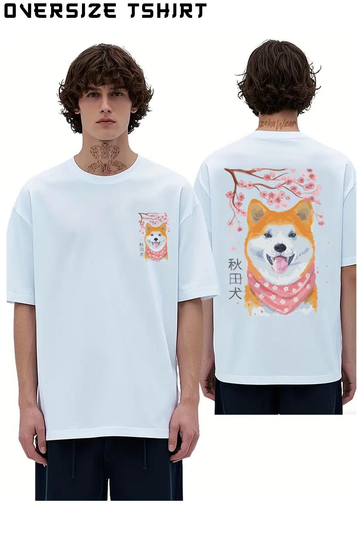 ZOKAWEAR Dog.-Akita-Inu.-Japan Sırt Baskılı Oversize Tişört