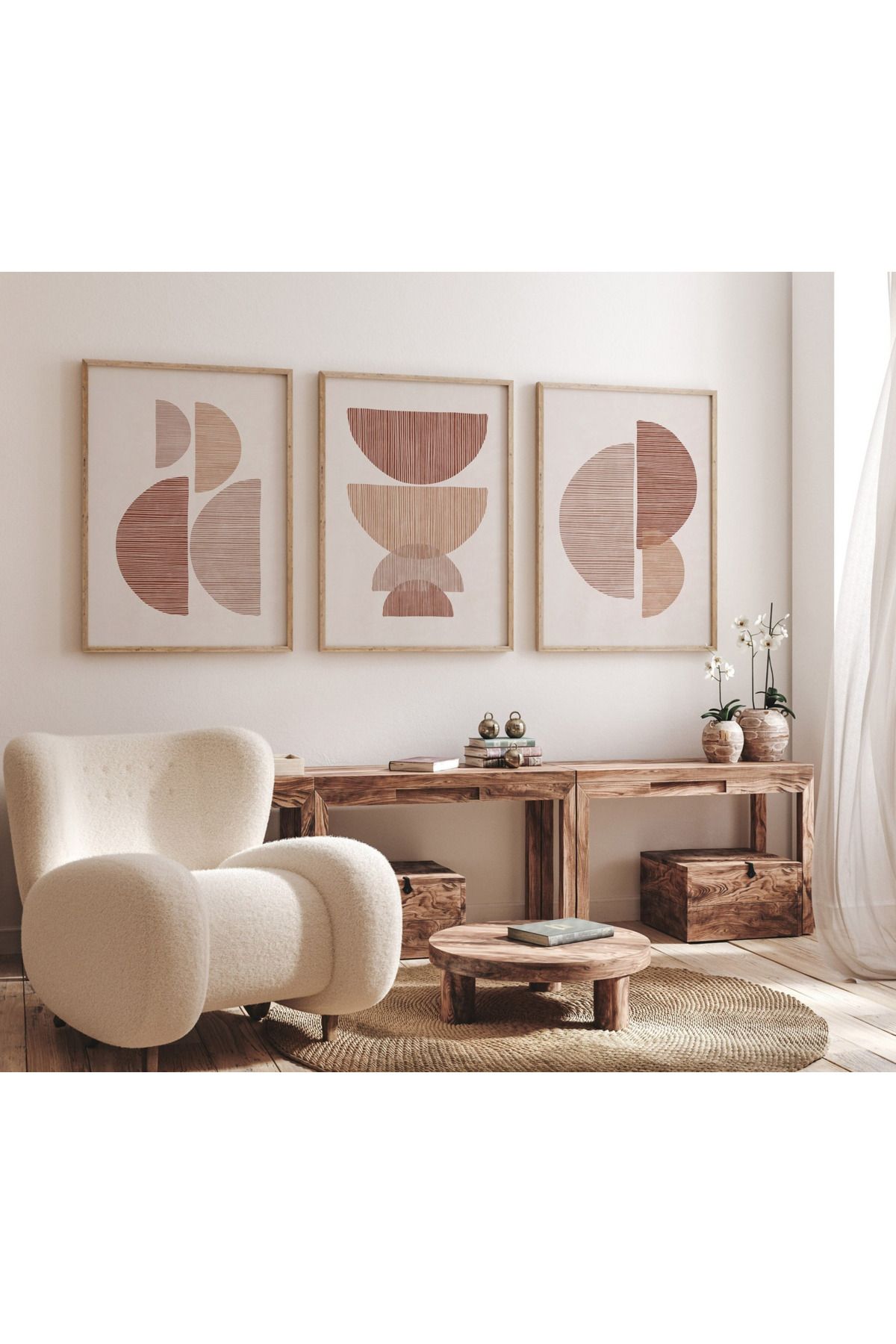 Tuba Decor 3 Parça Ahşap Çerçeve Görünümlü Mdf Tablo Seti