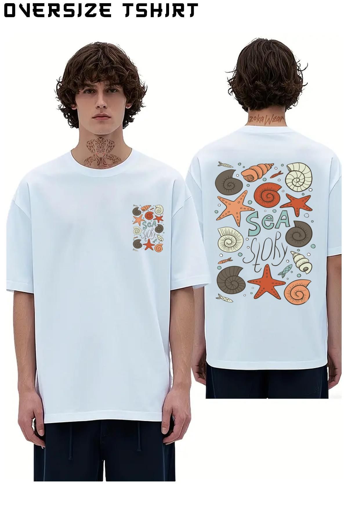 ZOKAWEAR Sea-story Sırt Baskılı Oversize Tişört