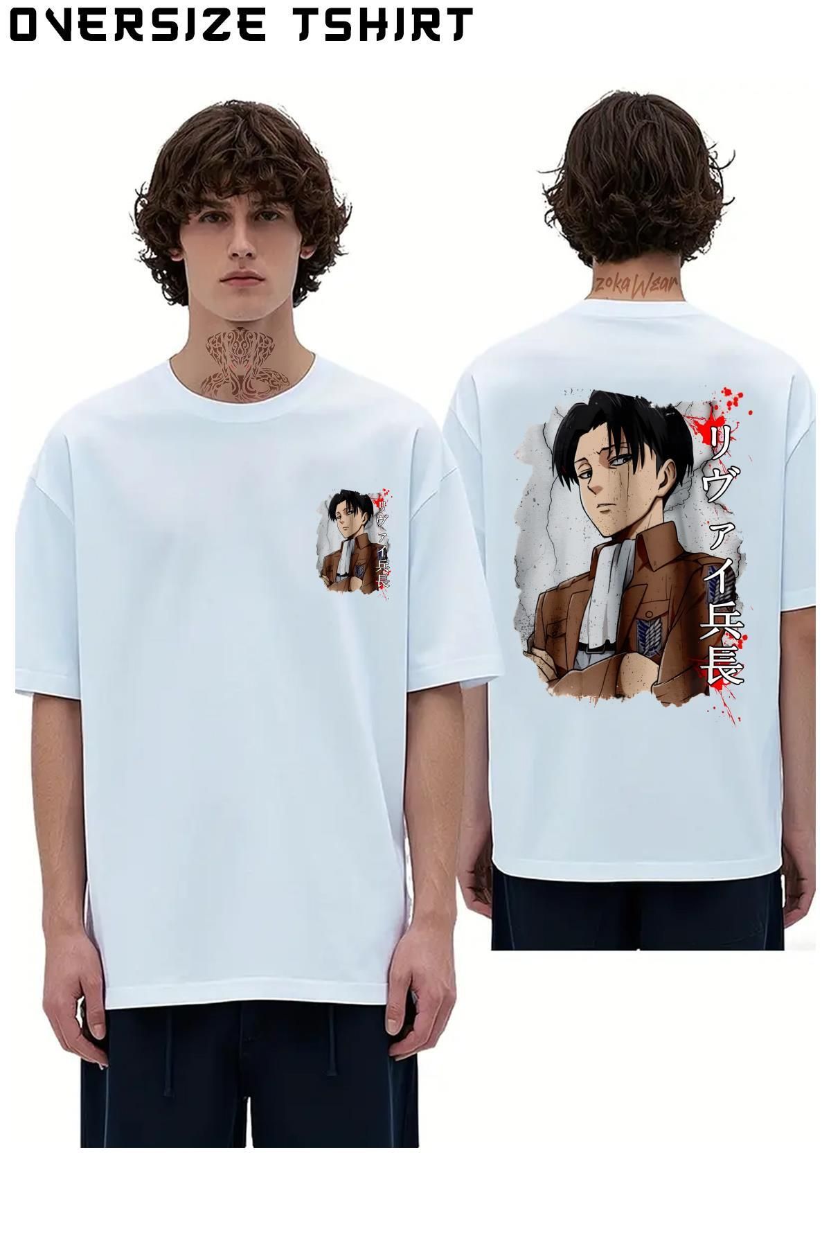 ZOKAWEAR Attack-On-Titan-Levi-Ackerman-Anime-Karakter Sırt Baskılı Oversize Tişört