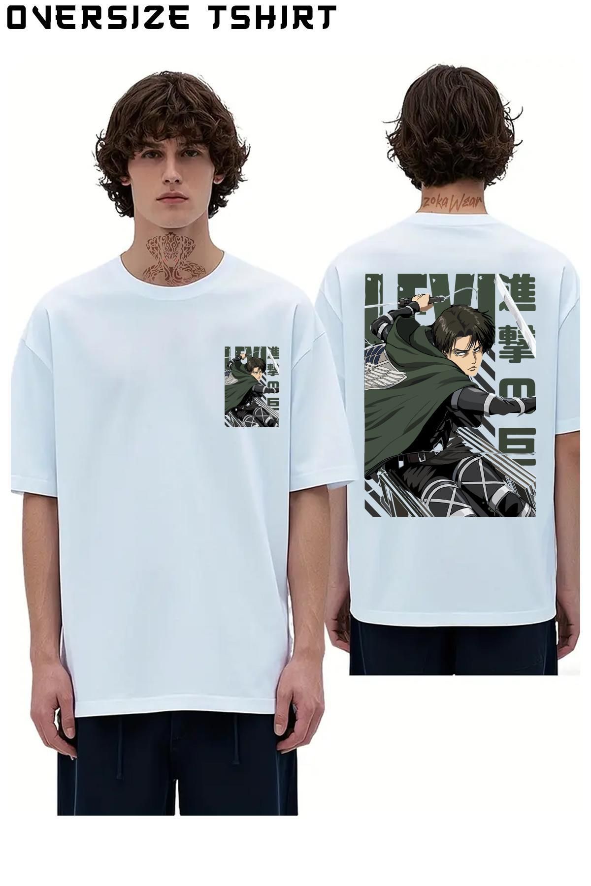ZOKAWEAR Attack-On-Titann-Levi-Ackerman-Anime Sırt Baskılı Oversize Tişört