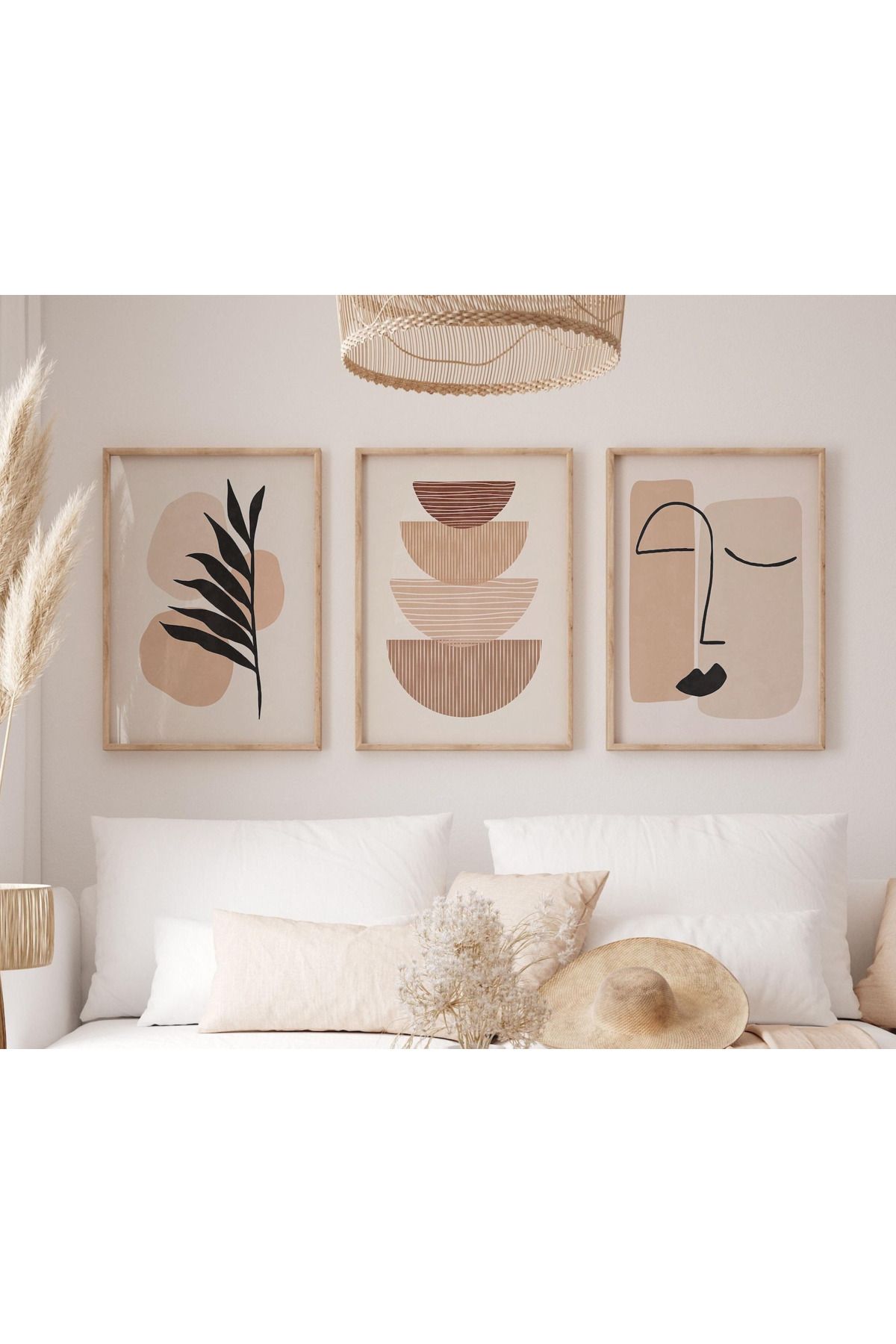 Tuba Decor 3 Parça Ahşap Çerçeve Görünümlü Mdf Tablo Seti