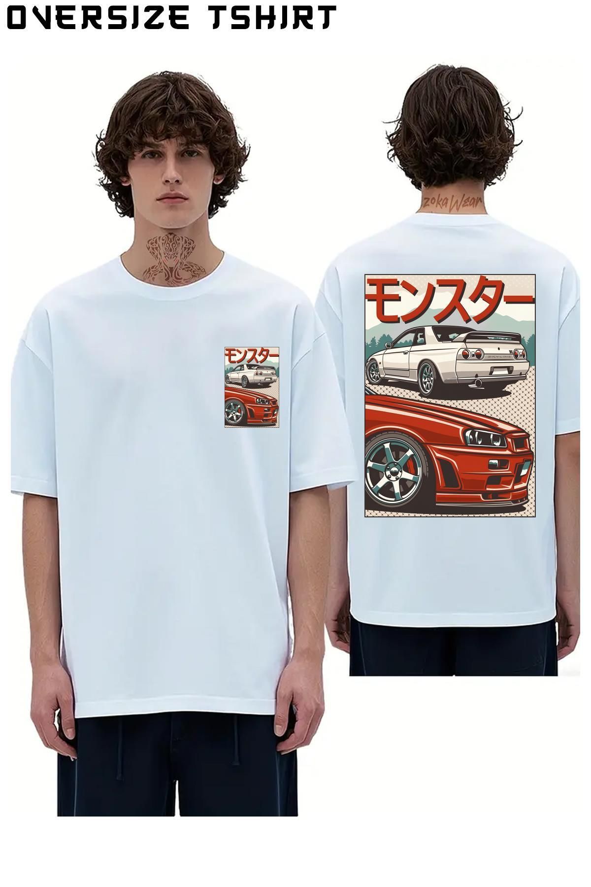 ZOKAWEAR Monster-Skyline-GTR-R32 Sırt Baskılı Oversize Tişört