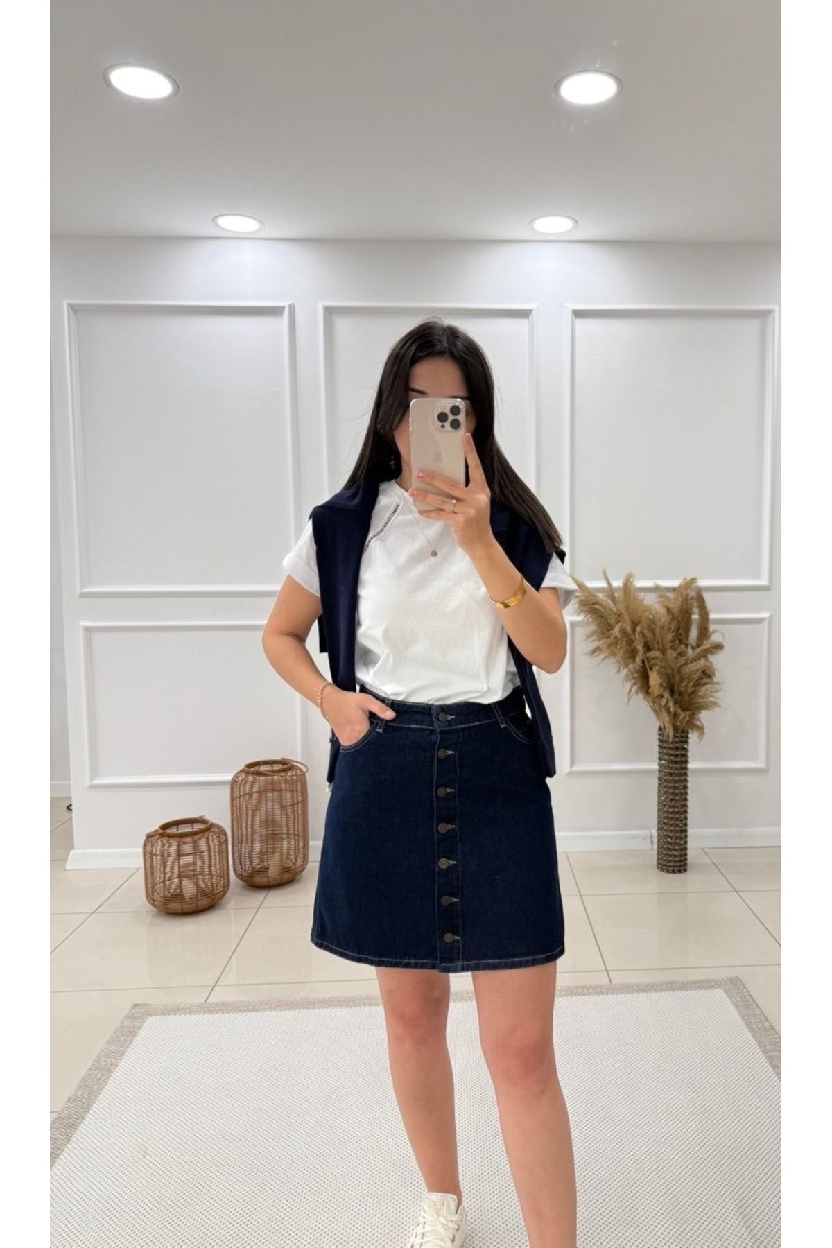 Butik Düğmeli Denim Etek