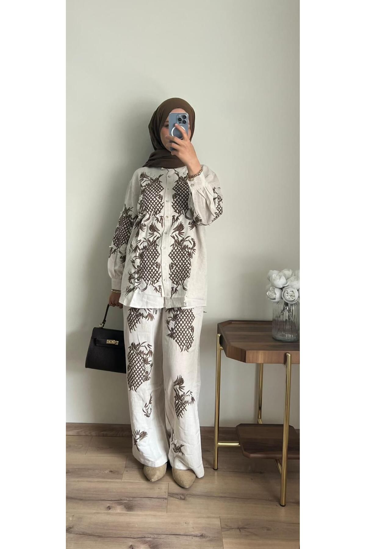 Butik Nakış İşlemeli İncili Pantolonlu Takım