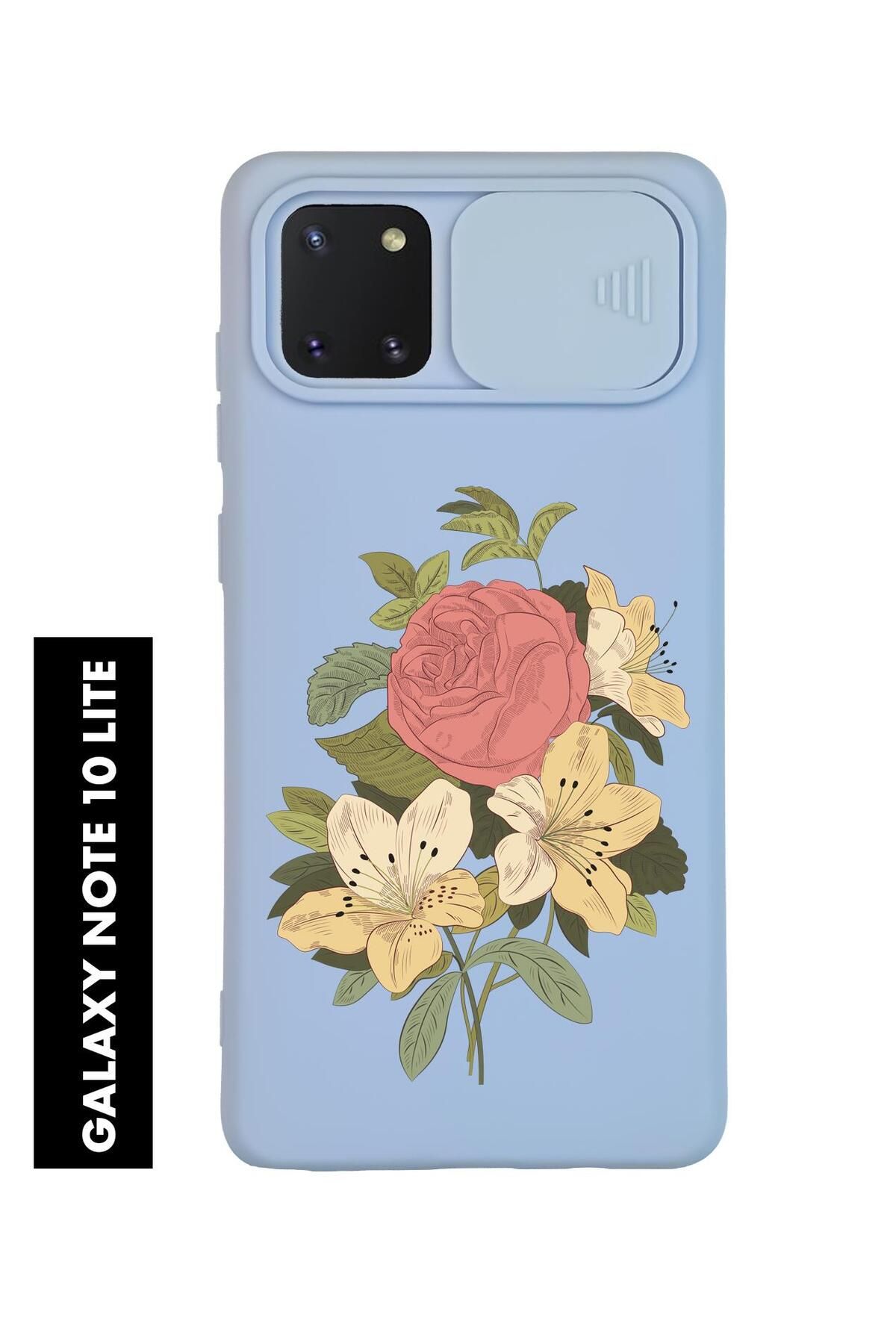 mooodcase Samsung Note 10 Lite Uyumlu Çiçek Buketi Desenli Slider Kamera Korumalı Telefon Kılıfı