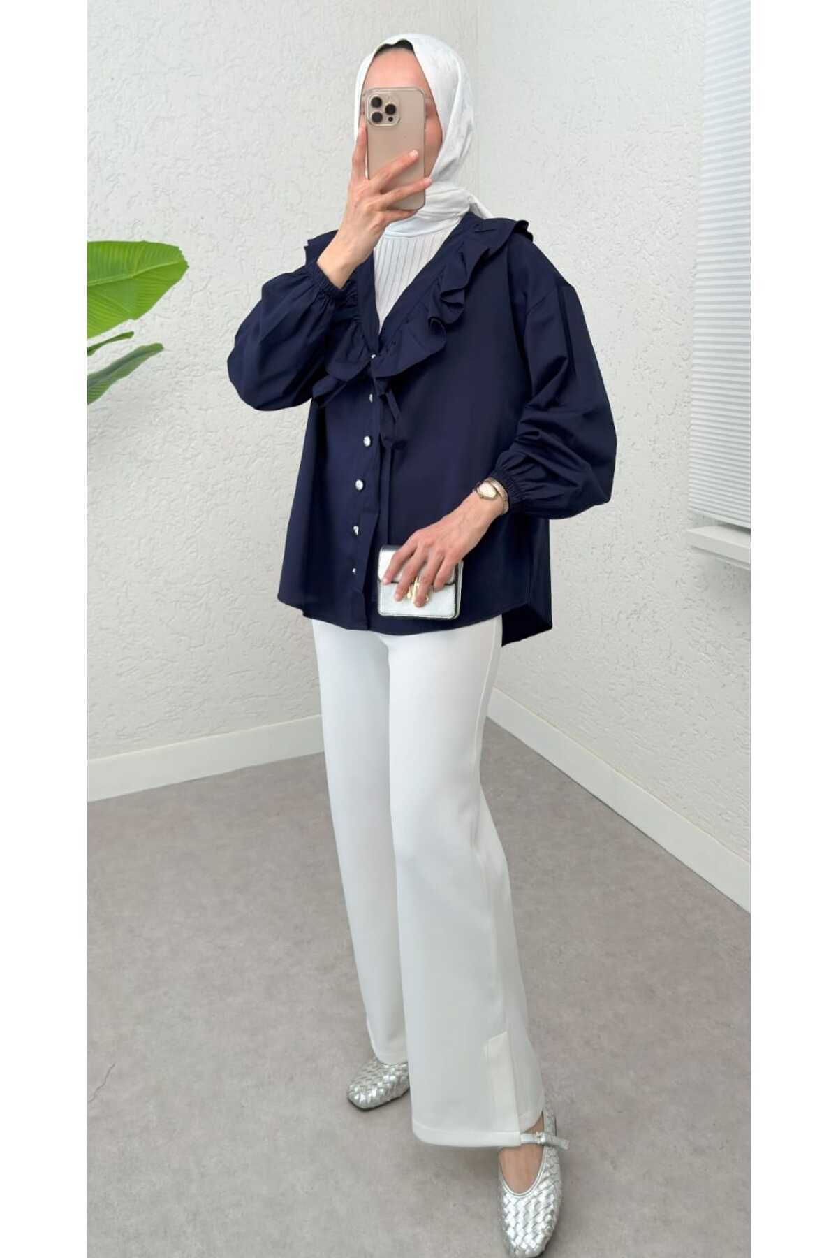 MODA VEDAT Degaje Yaka Fırfırlı Tunik -0420
